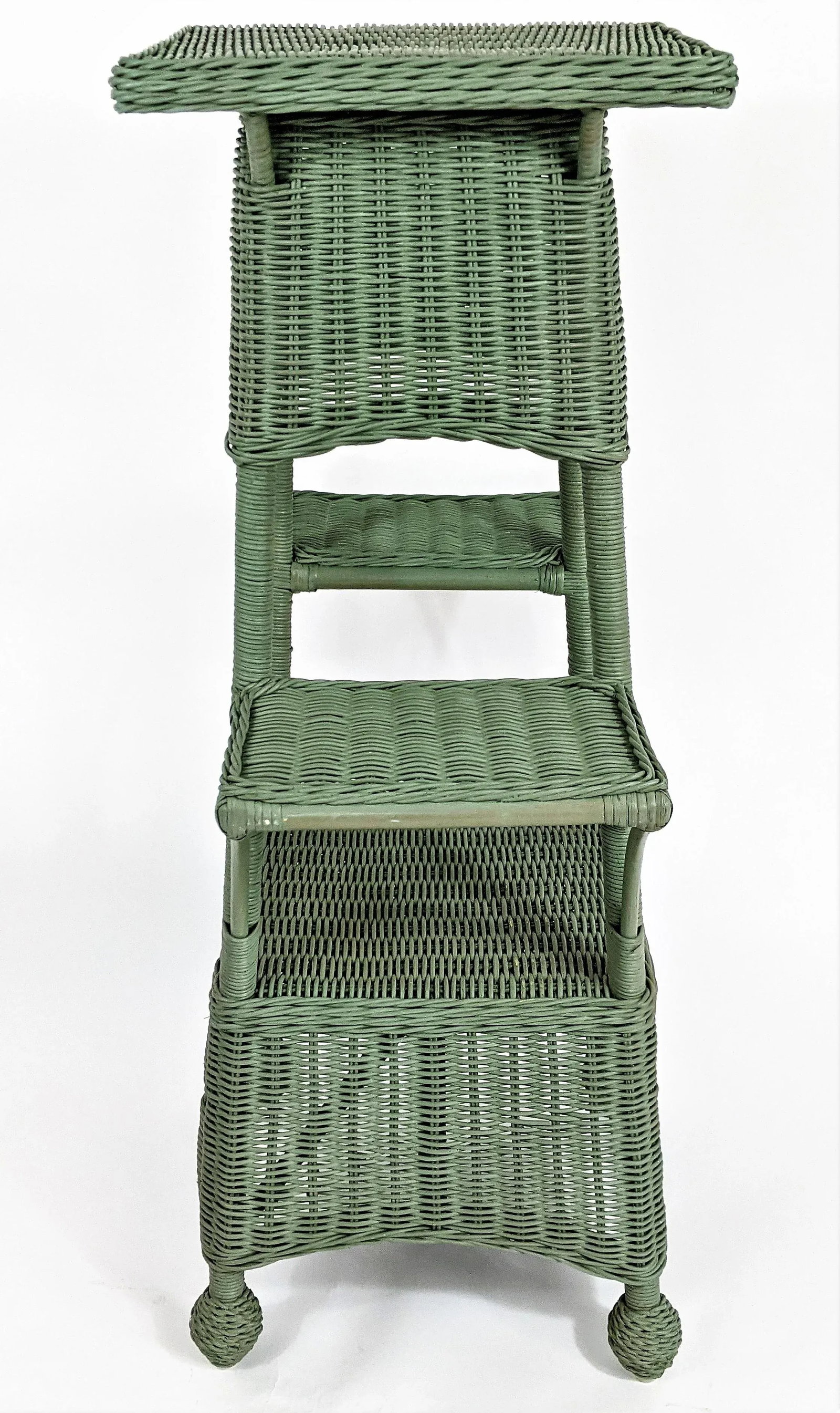 Vintage Wicker Floor Plant Stand Woven Rattan 3 Tier - 5