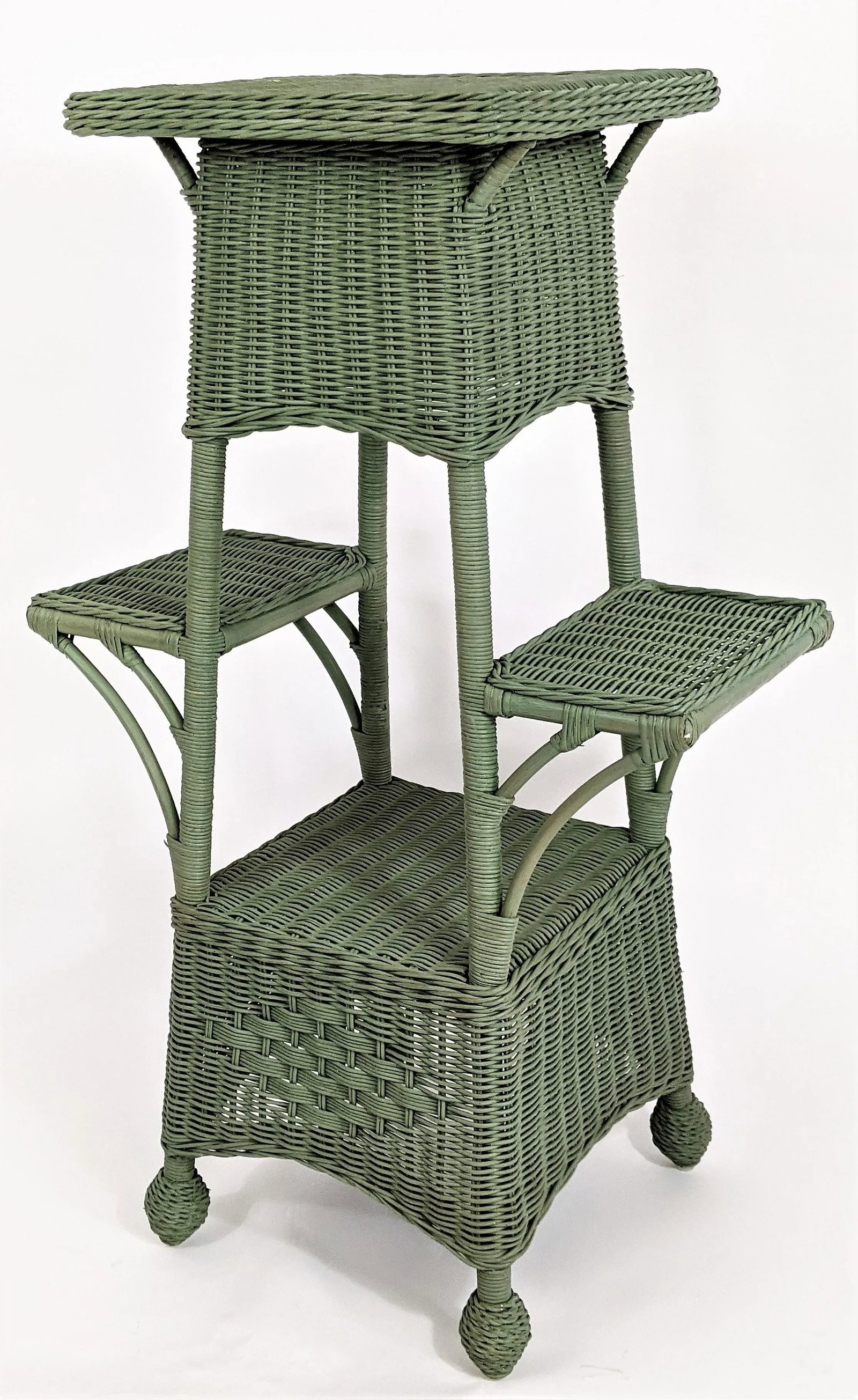 Vintage Wicker Floor Plant Stand Woven Rattan 3 Tier - 6