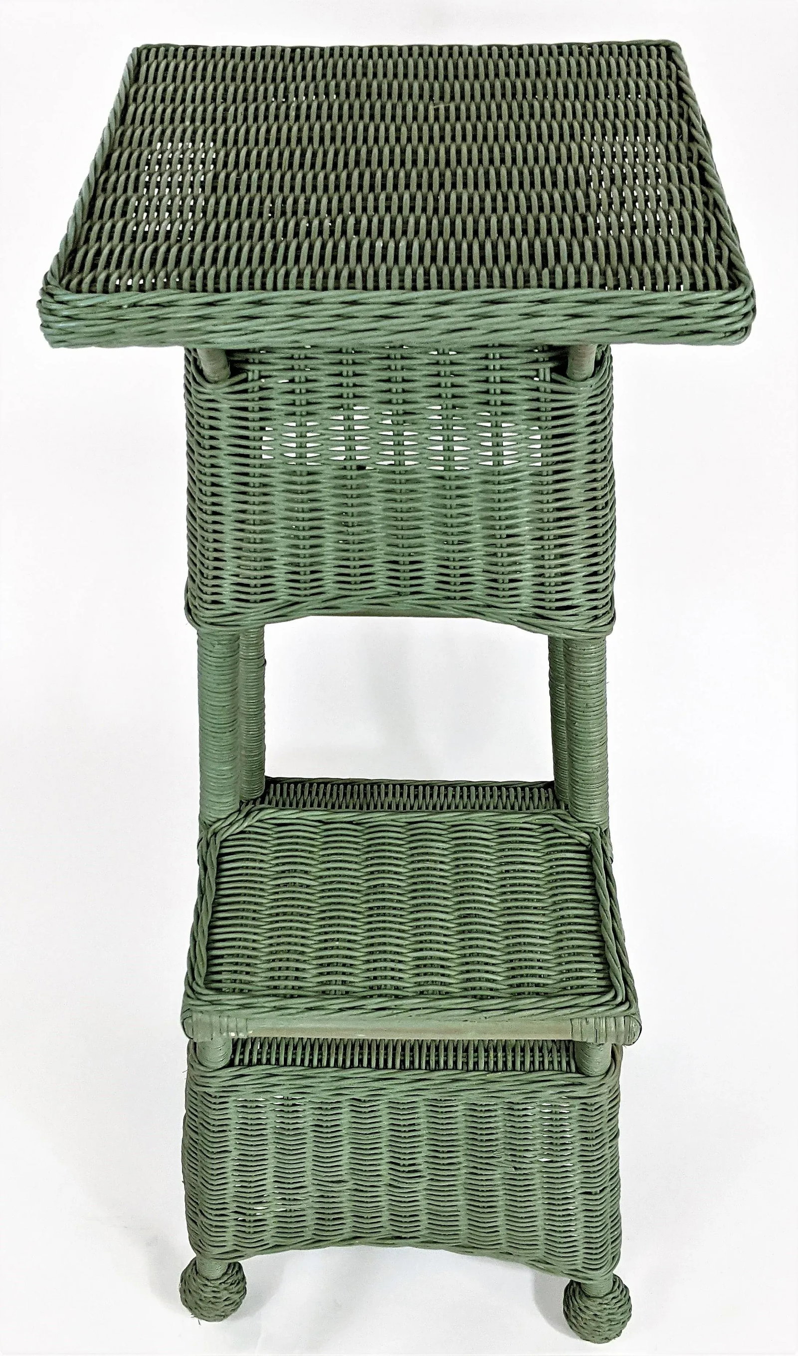 Vintage Wicker Floor Plant Stand Woven Rattan 3 Tier - 7