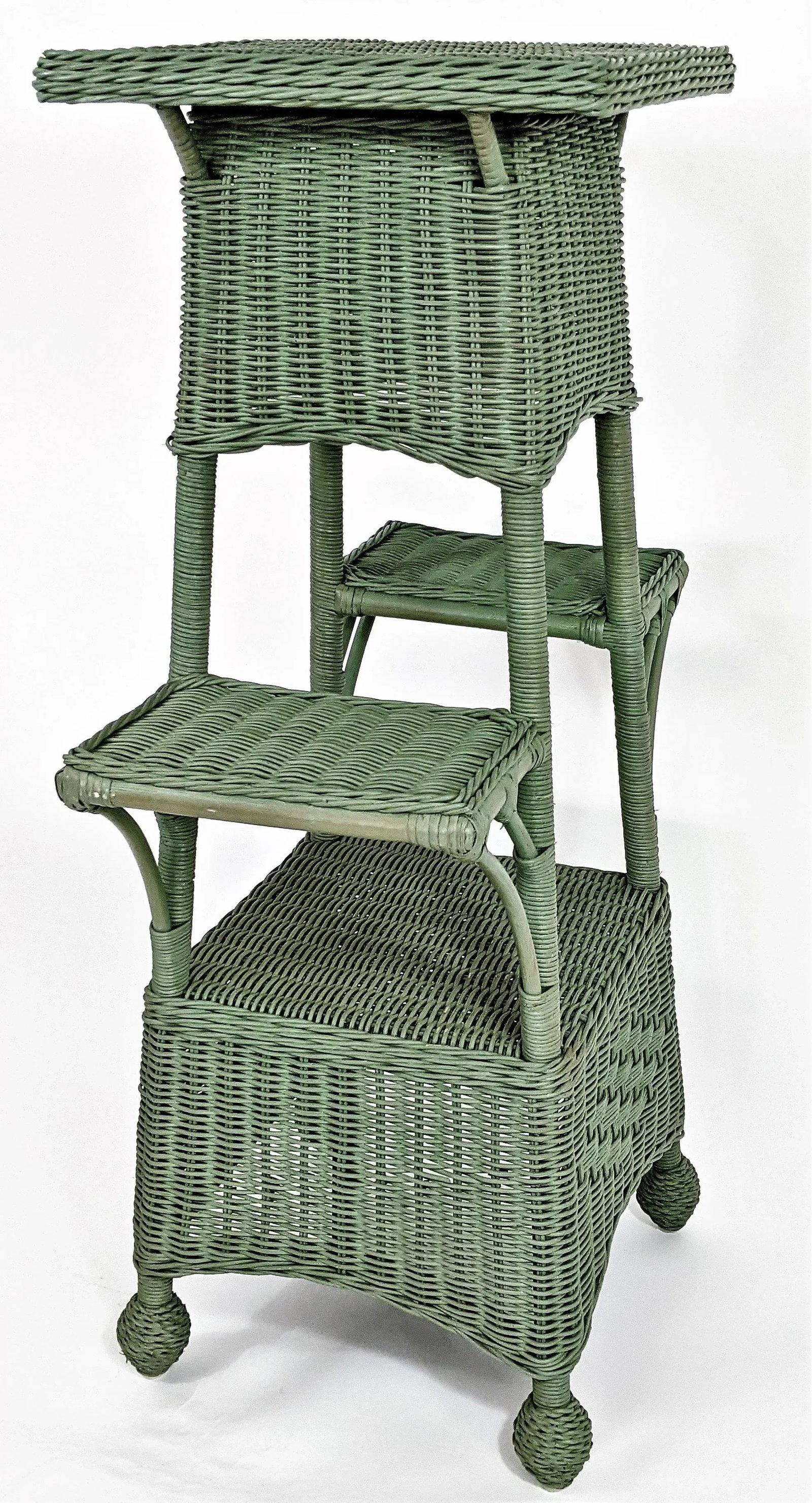 Vintage Wicker Floor Plant Stand Woven Rattan 3 Tier - 8