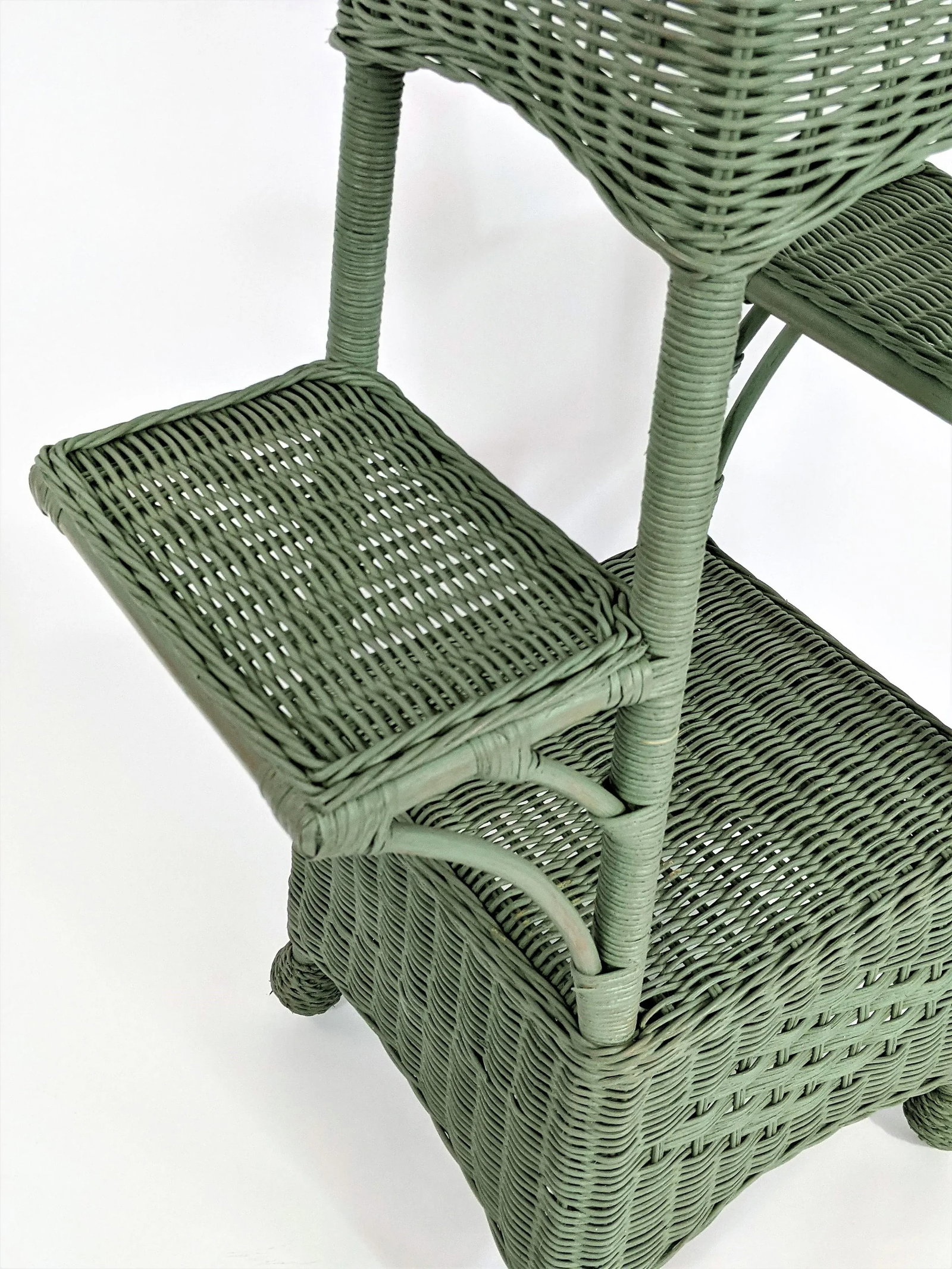 Vintage Wicker Floor Plant Stand Woven Rattan 3 Tier - 9