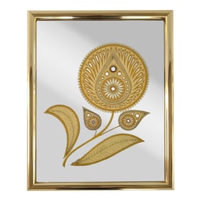 Vintage Gloria Eriksen Wall Mirror With Etched Golden Floral Pattern 1970's
