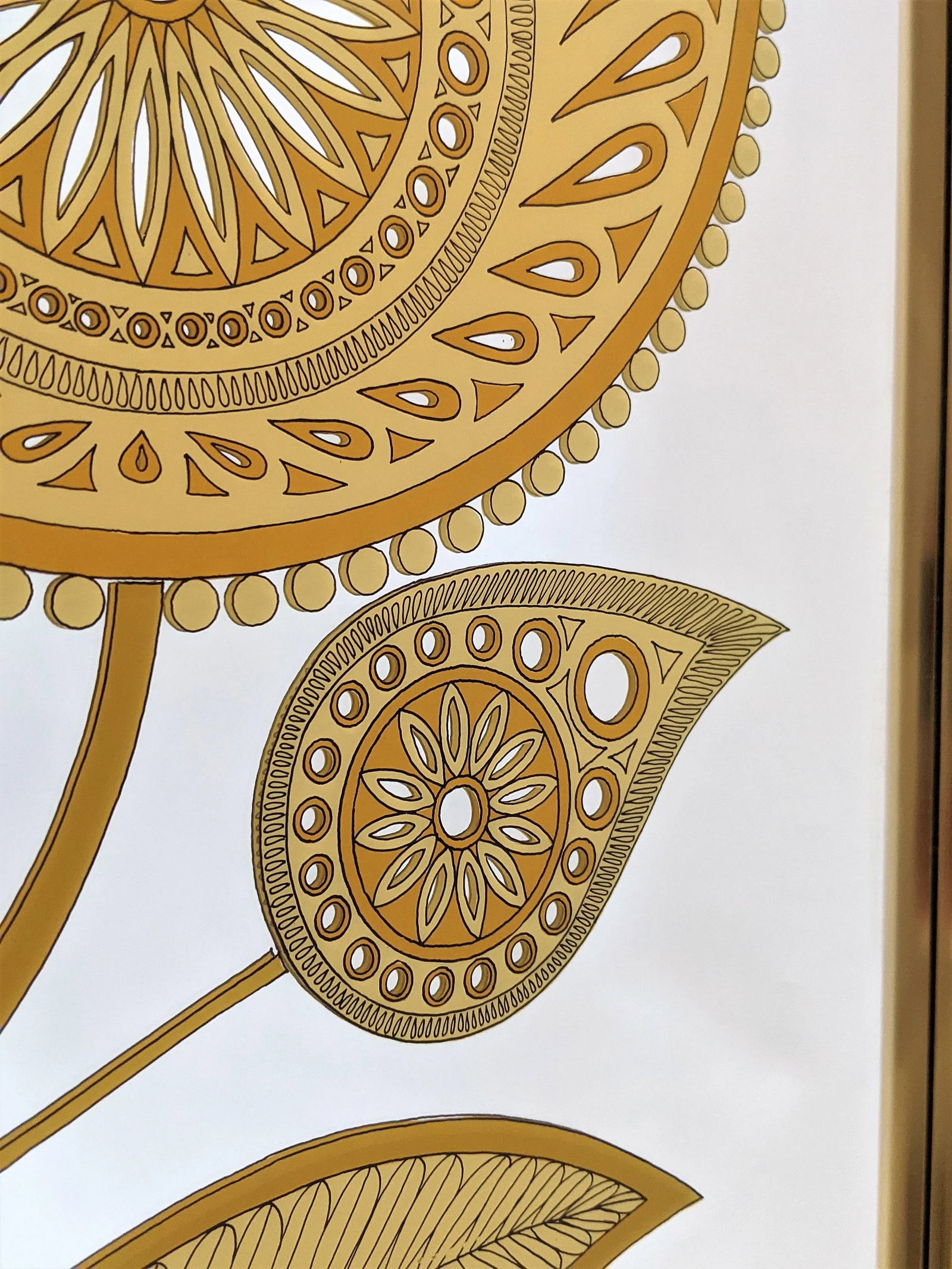 Vintage Gloria Eriksen Wall Mirror With Etched Golden Floral Pattern 1970's - 9