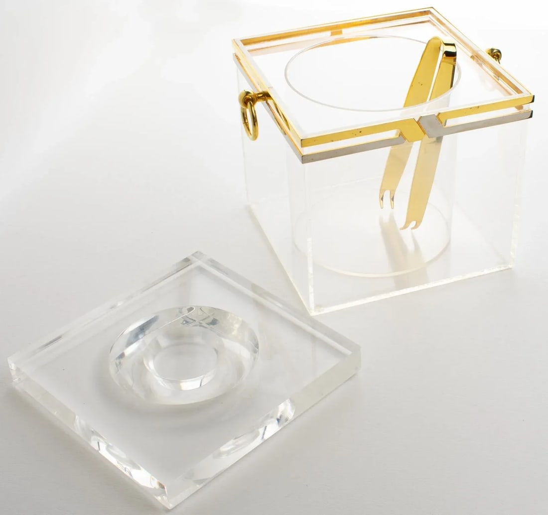 Romeo Rega 1970s Modernist Chrome, Brass, and Lucite Barware Ice Bucket - 12