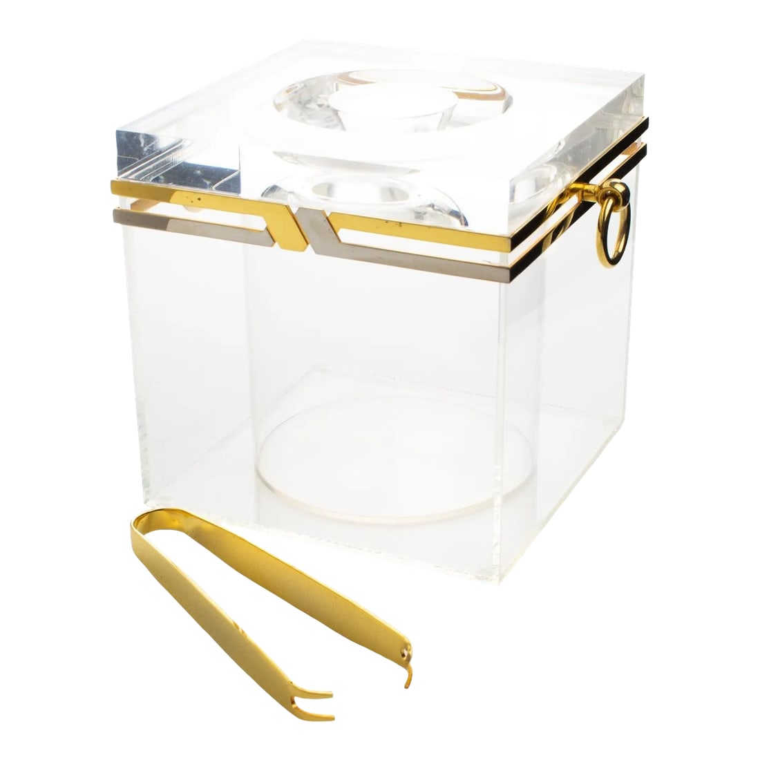 Romeo Rega 1970s Modernist Chrome, Brass, and Lucite Barware Ice Bucket (1 of 13)