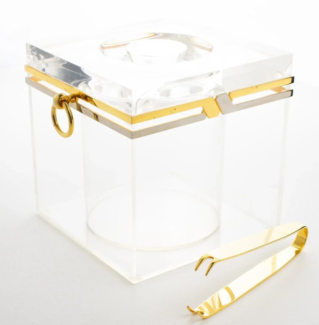 Romeo Rega 1970s Modernist Chrome, Brass, and Lucite Barware Ice Bucket - 2