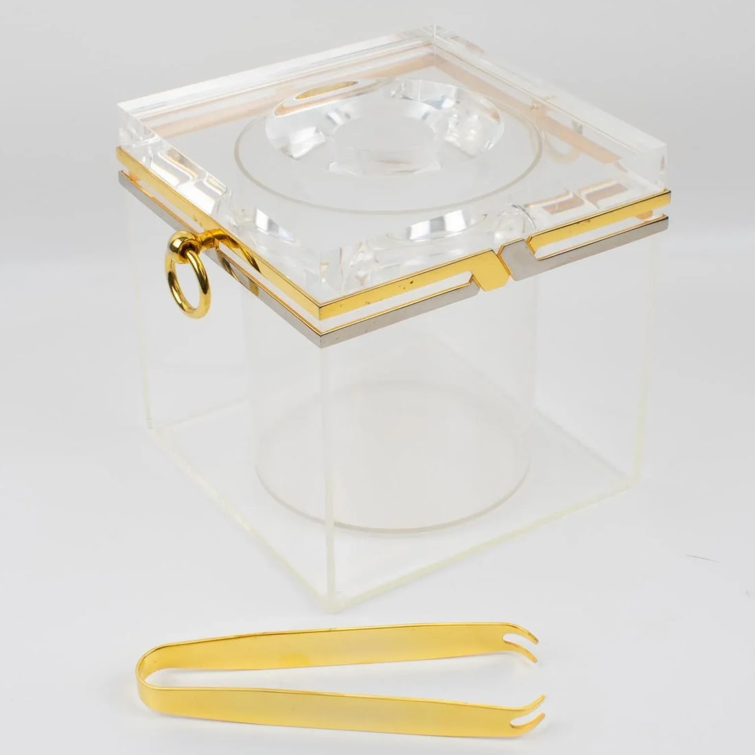 Romeo Rega 1970s Modernist Chrome, Brass, and Lucite Barware Ice Bucket - 8