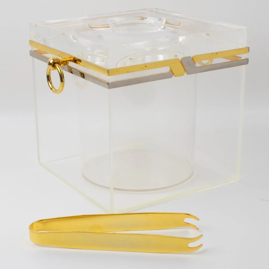 Romeo Rega 1970s Modernist Chrome, Brass, and Lucite Barware Ice Bucket - 9