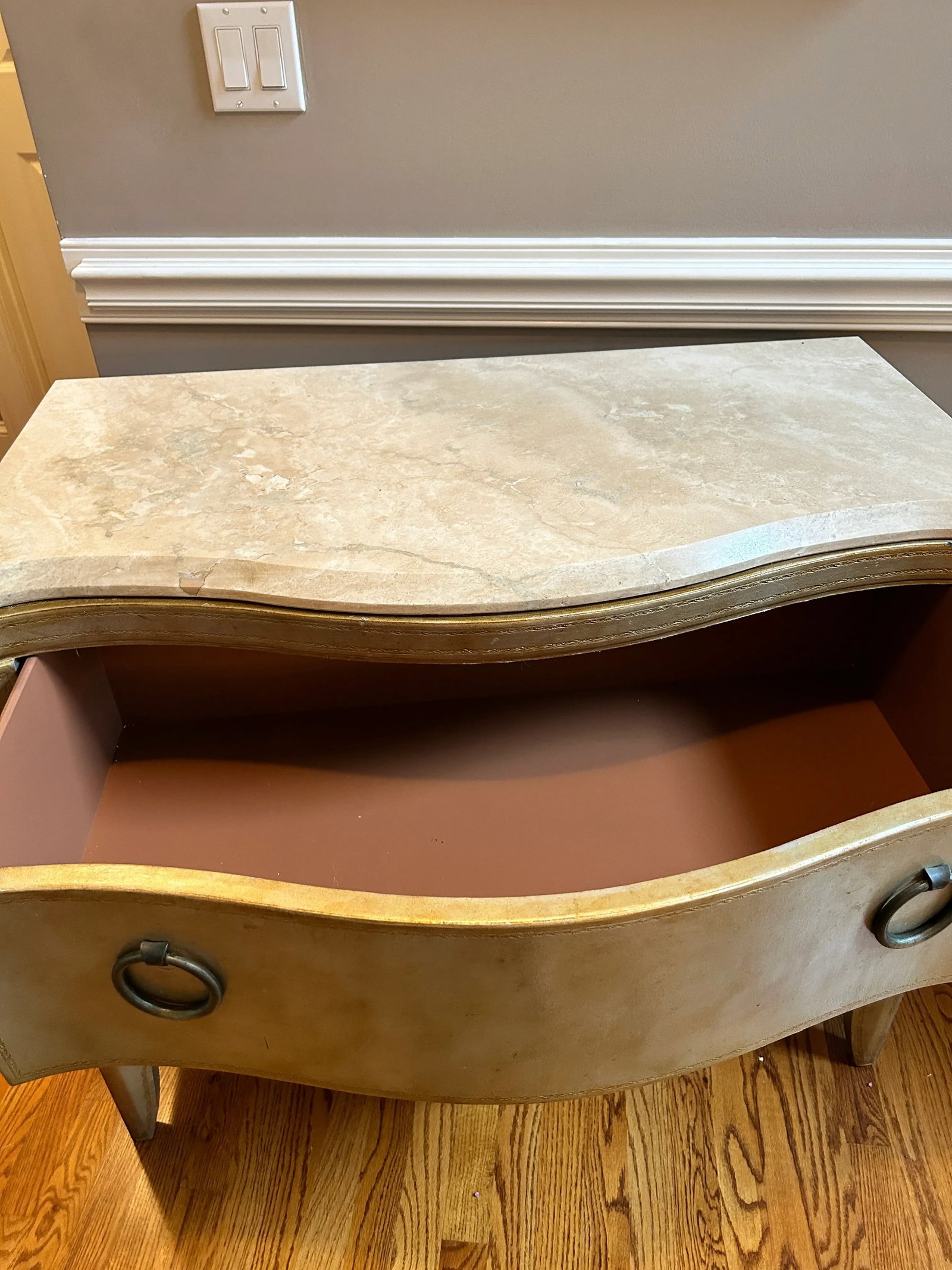 Maitland Smith Leather Covered Marble Top Chest of Drawers - 11