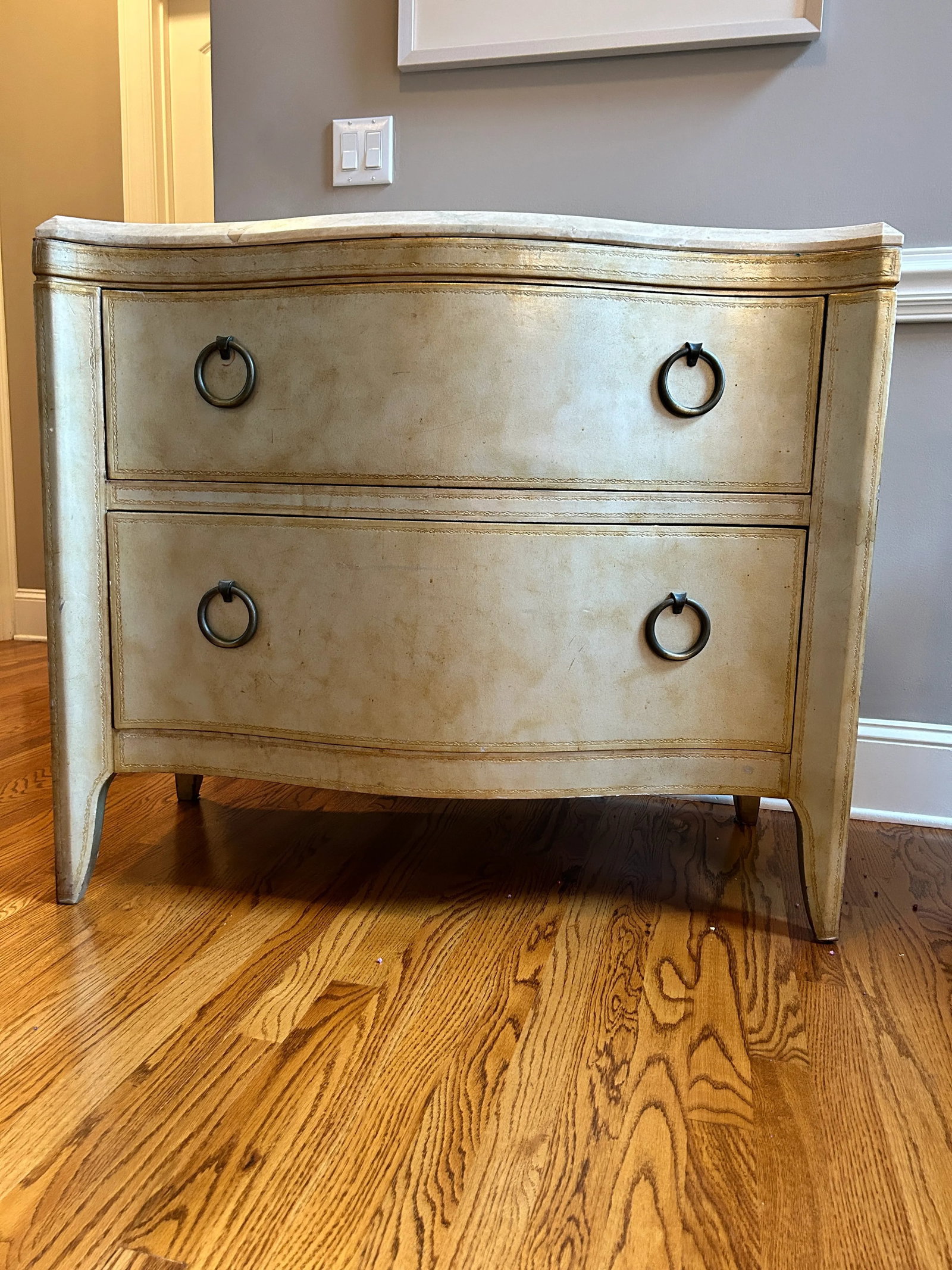 Maitland Smith Leather Covered Marble Top Chest of Drawers - 13