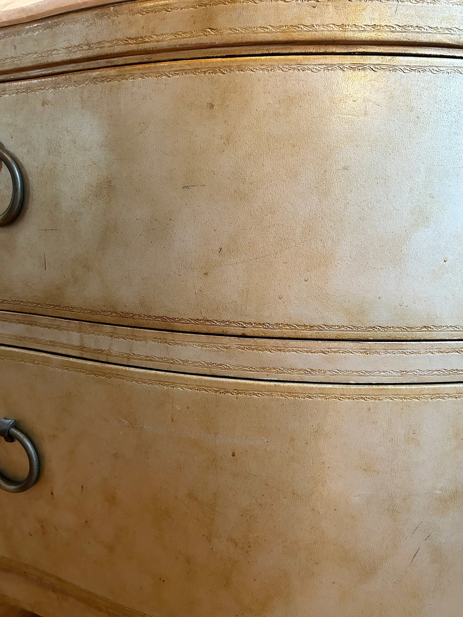 Maitland Smith Leather Covered Marble Top Chest of Drawers - 2