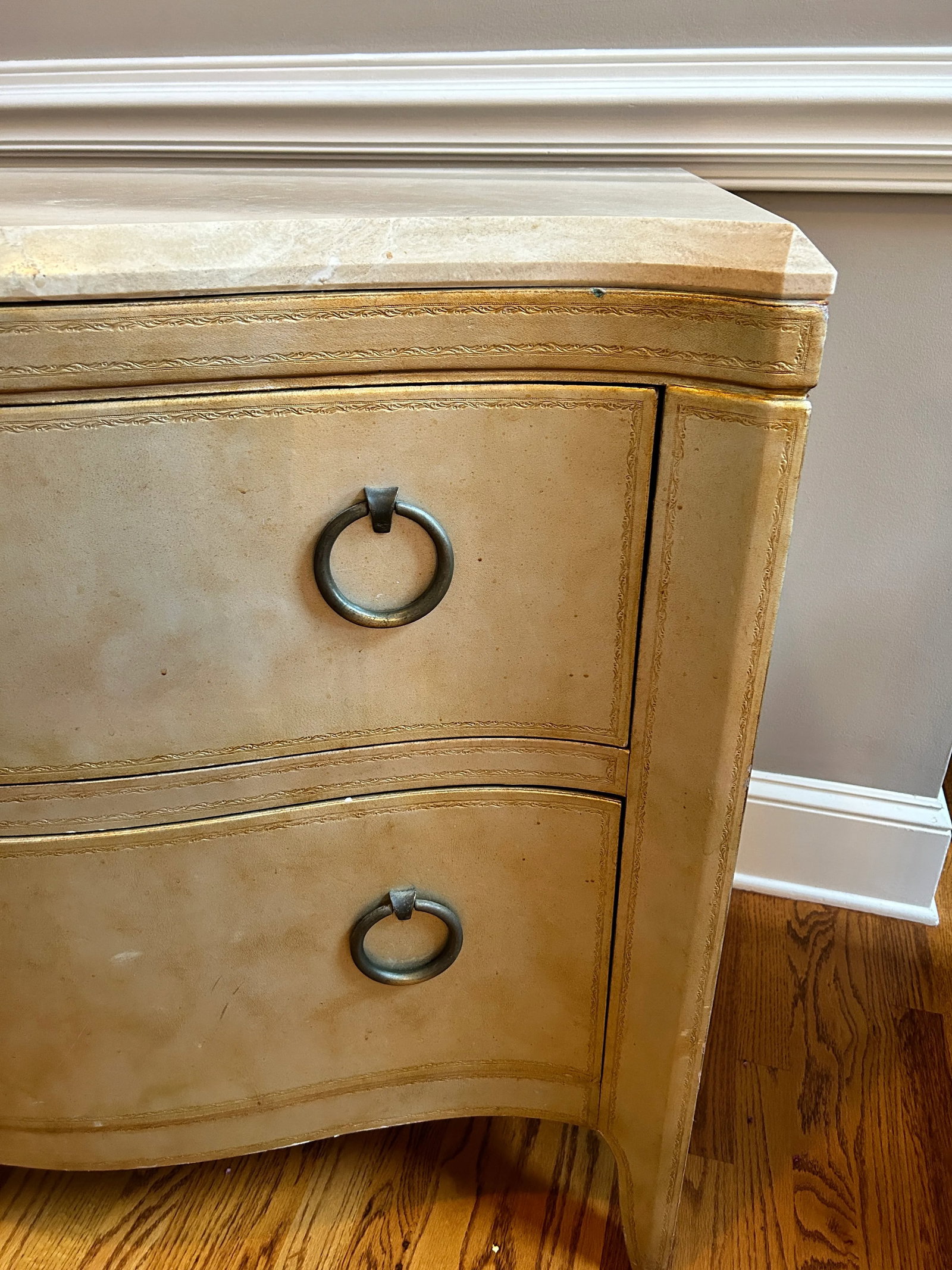 Maitland Smith Leather Covered Marble Top Chest of Drawers - 4
