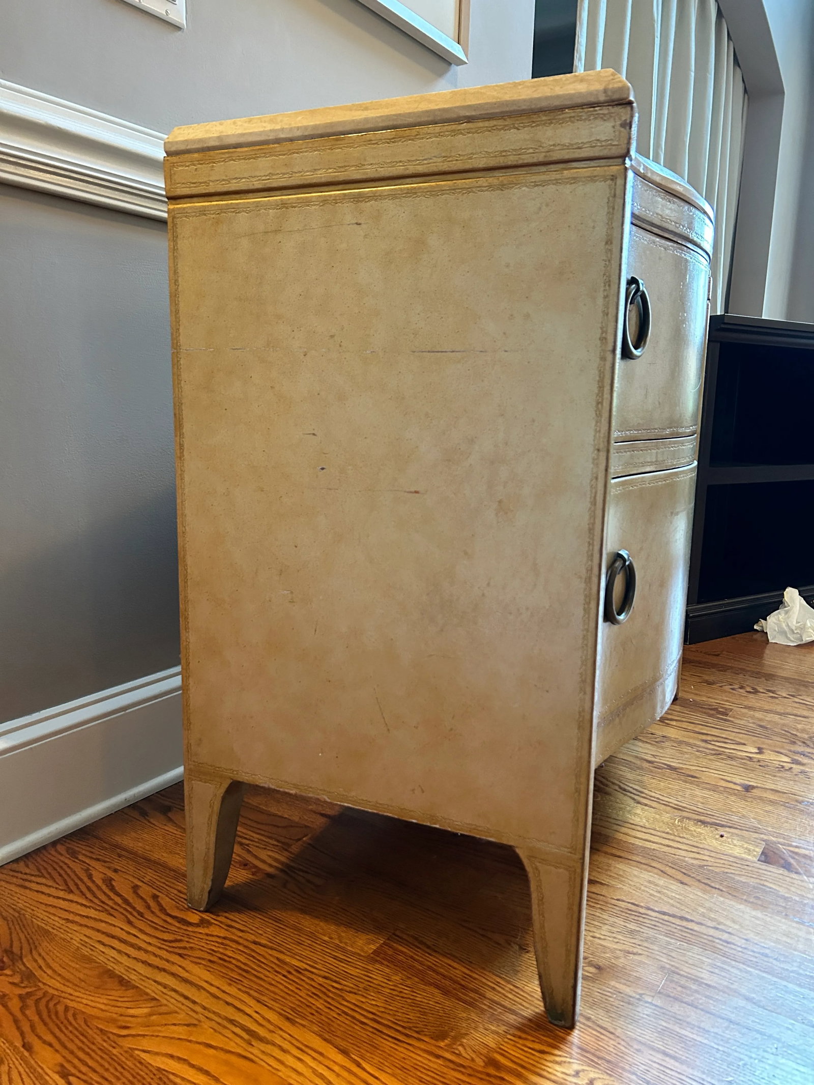 Maitland Smith Leather Covered Marble Top Chest of Drawers - 5