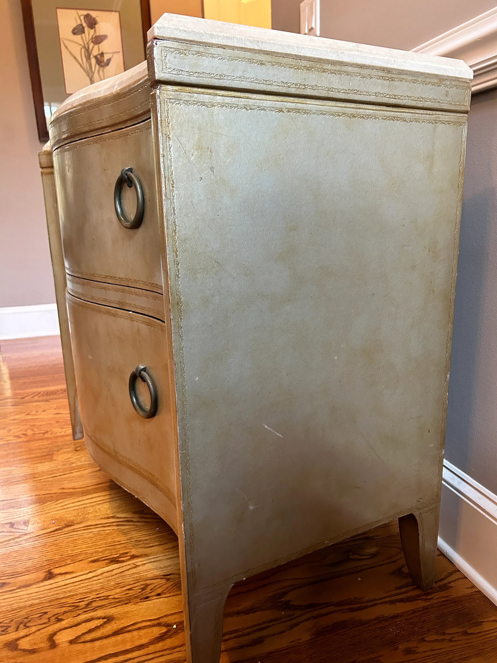 Maitland Smith Leather Covered Marble Top Chest of Drawers - 7