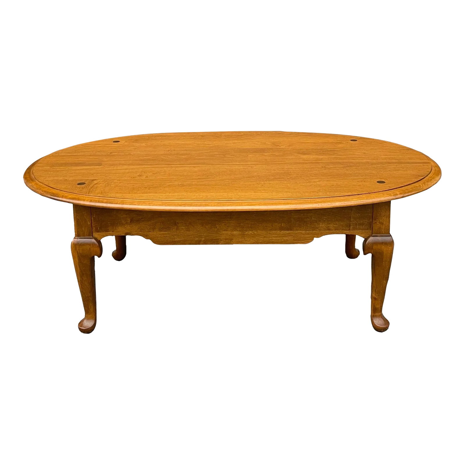 1980s Ethan Allen Heirloom Collection Solid Maple Traditional Queen Anne Oval Coffee Table (10-8031 (1 of 10)