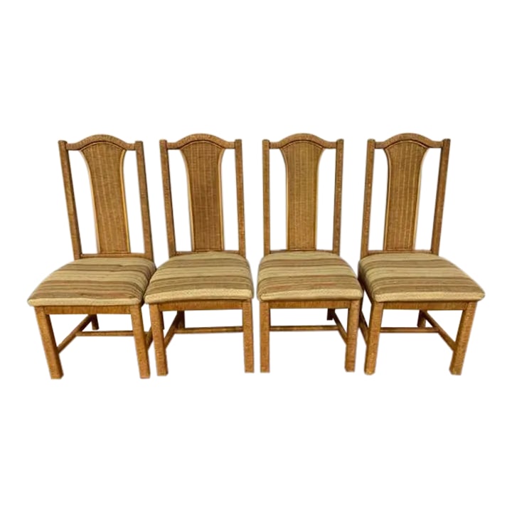 1970s Young Hinkle Corp Distributed by Henry Link Corp. Chairs With Wicker Backs- Set of 4 (1 of 8)