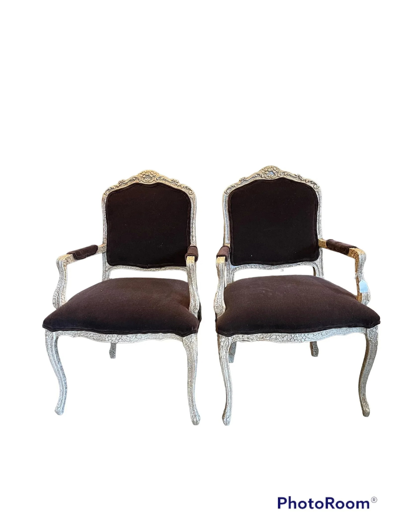 Late 20th Century Italian Made Louis XV Style Armchairs With Faux Finish - a Pair - 12