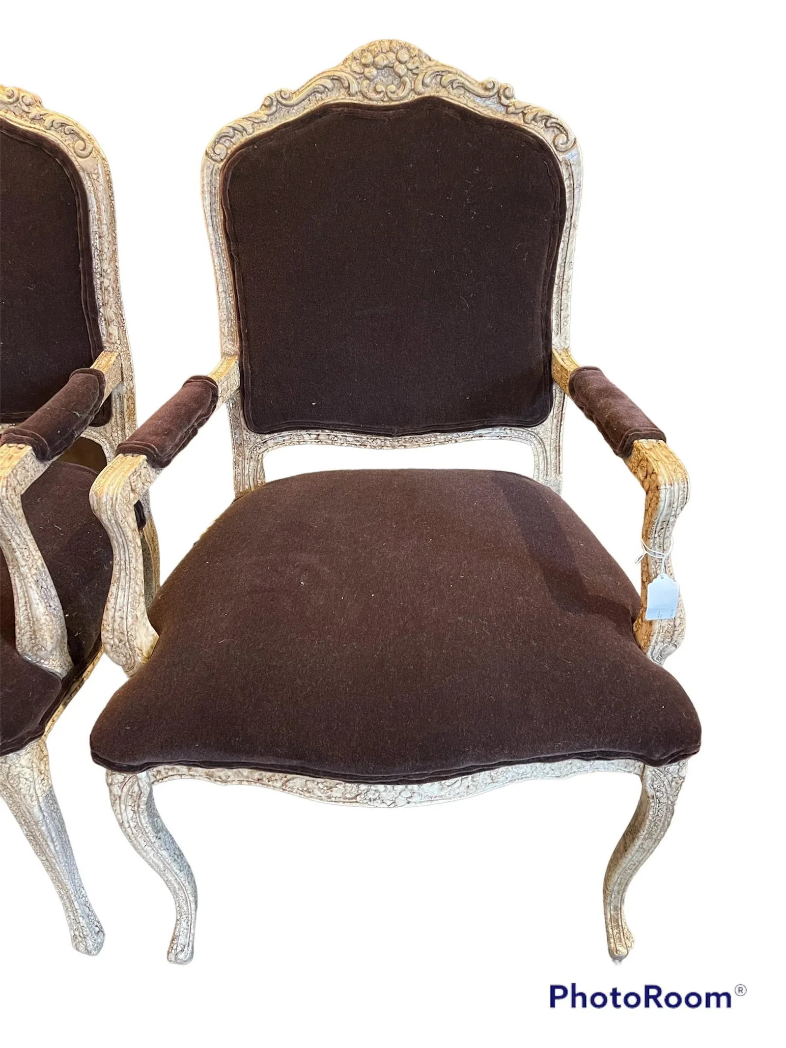 Late 20th Century Italian Made Louis XV Style Armchairs With Faux Finish - a Pair - 3