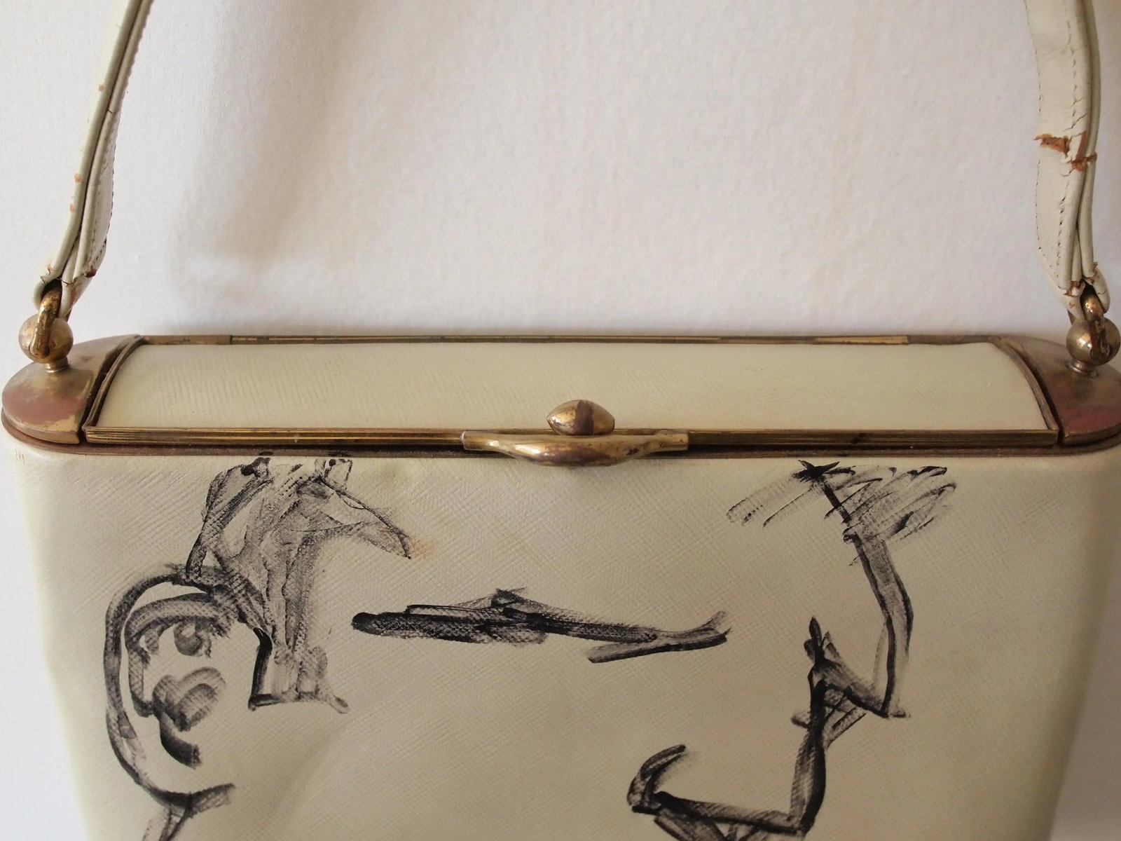 Vintage Robert Loughlin "1962" Brute Smoking Man Portrait Drawing Painting on Vintage Purse Outsider - 3