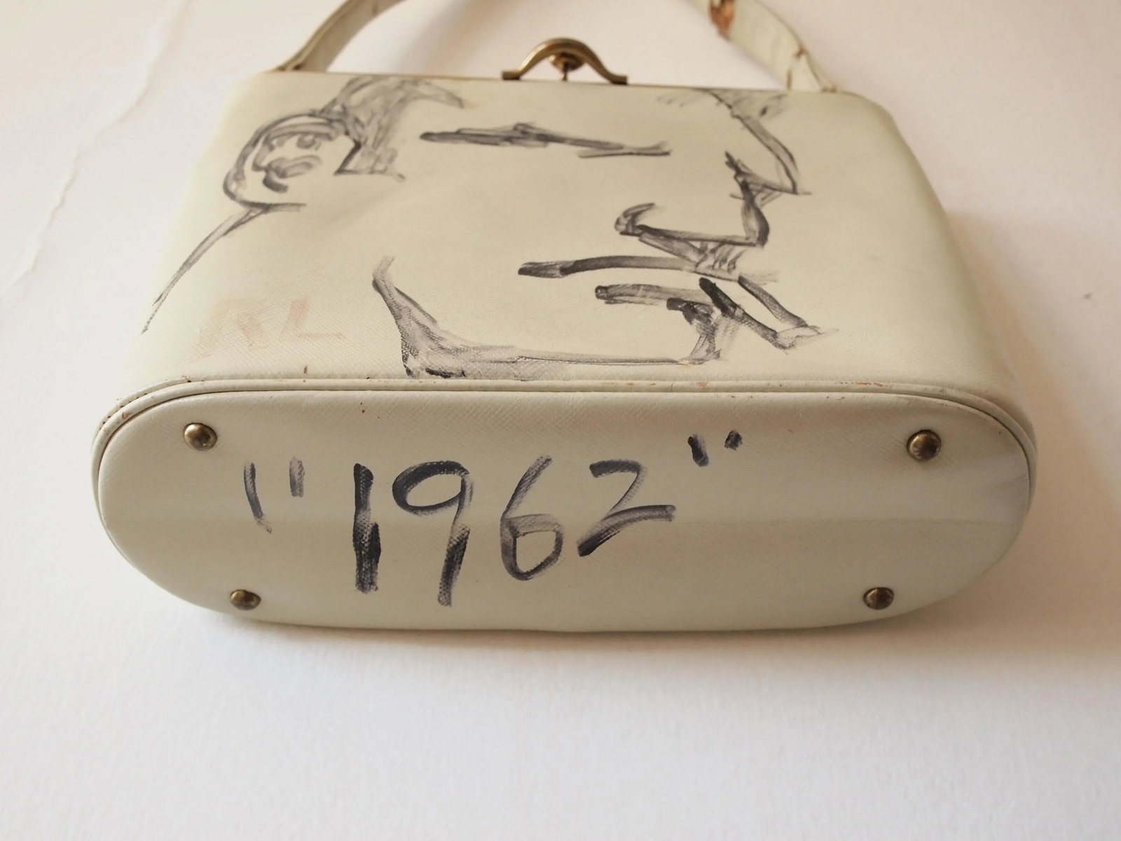 Vintage Robert Loughlin "1962" Brute Smoking Man Portrait Drawing Painting on Vintage Purse Outsider - 4