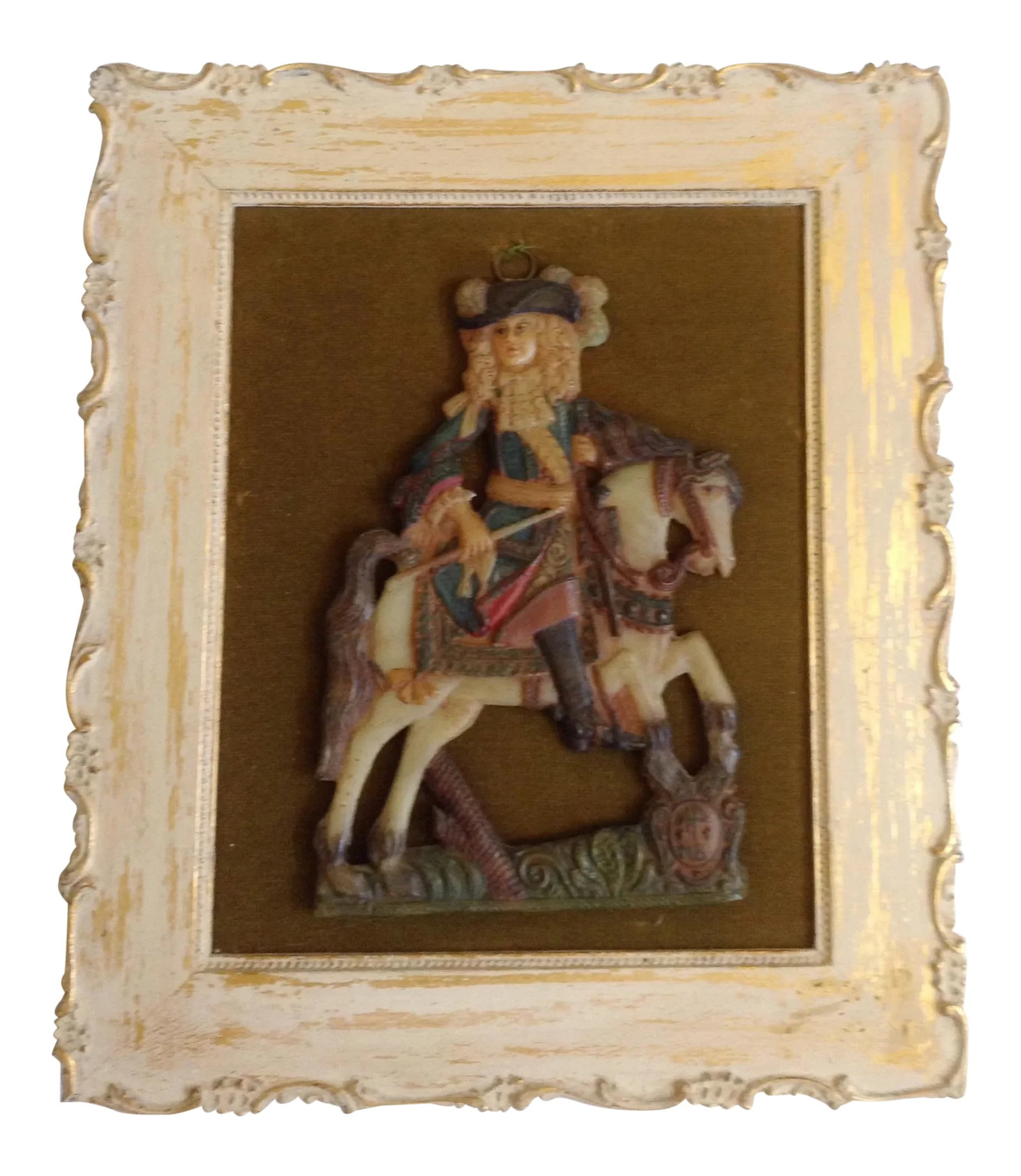 18th Century Antique French Wax Gentleman on Horse Portrait (1 of 3)