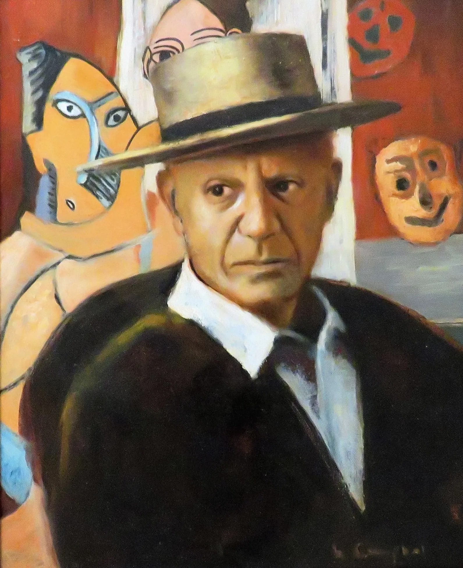 Portrait Oil Painting of Pablo Picasso Rare Mid Century Modern Signed - 2