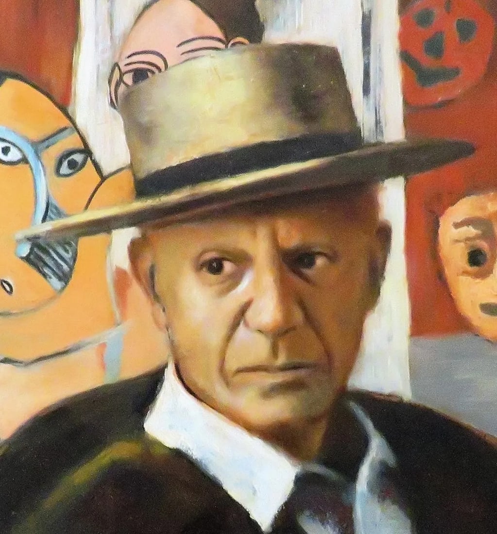 Portrait Oil Painting of Pablo Picasso Rare Mid Century Modern Signed - 3