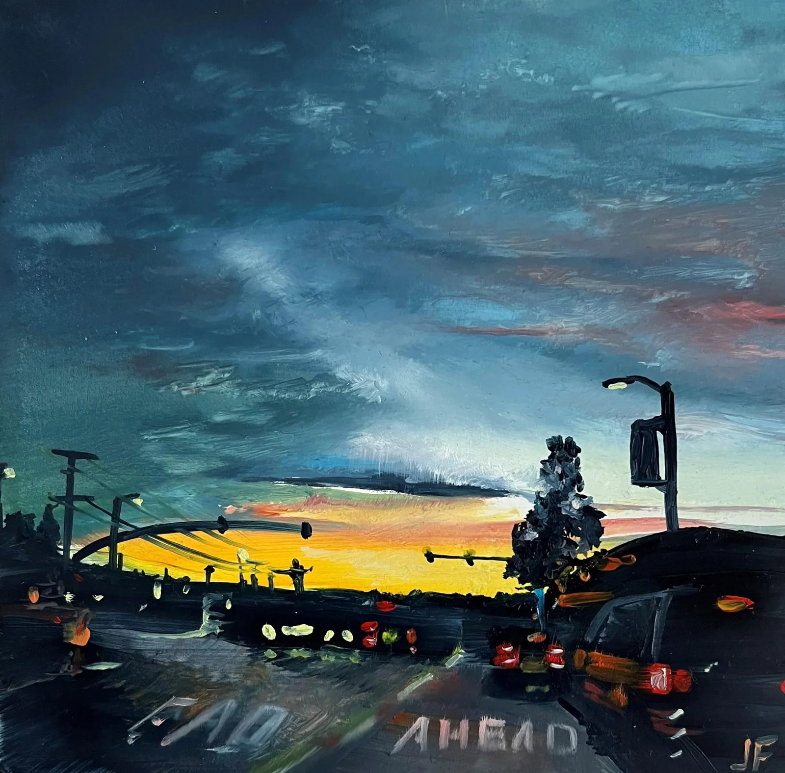 I Will Be Light, Original Miniature Oil Painting by Jessica Fairley: This Miniature Oil Painting by artist, Jessica Fairley, captures the sunset along the famous Pacific Coast Highway in Malibu, California. A little gem, at 5x5 inches, this painting will fit anywhere! 