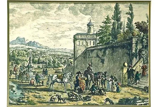 Antique 18th Century Countryside Scene Engraving - 2