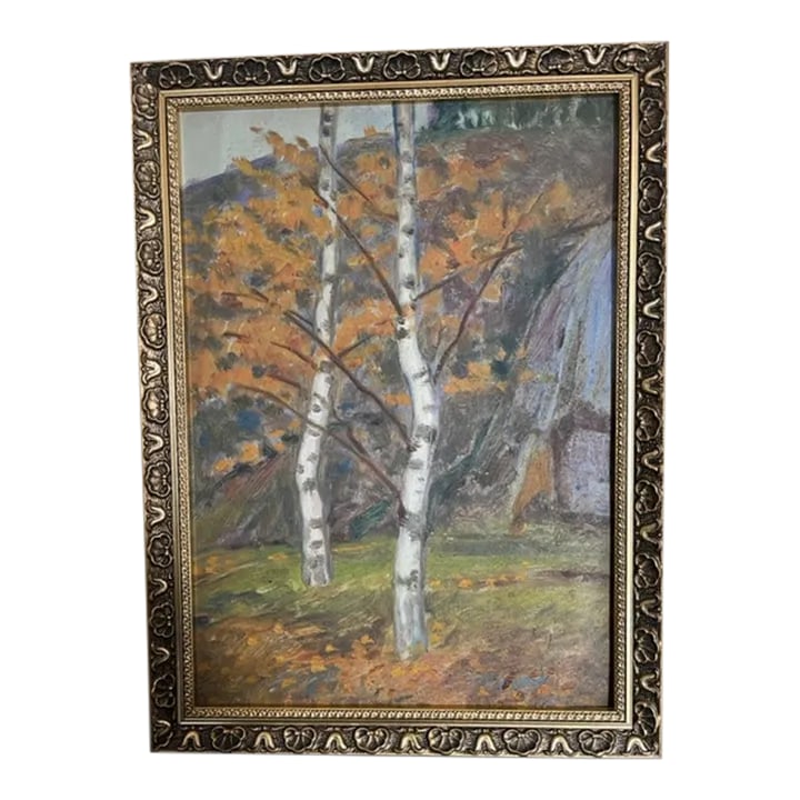 1920 Landscape With Trees Oil Painting, Framed: 1920 original framed oil painting of birch trees. Condition: Alterations: Original Condition Unaltered Imperfections: Some Imperfections Condition Notes: Very good condition - minimal wear consistent