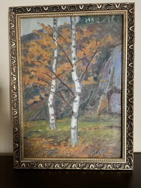1920 Landscape With Trees Oil Painting, Framed - 4