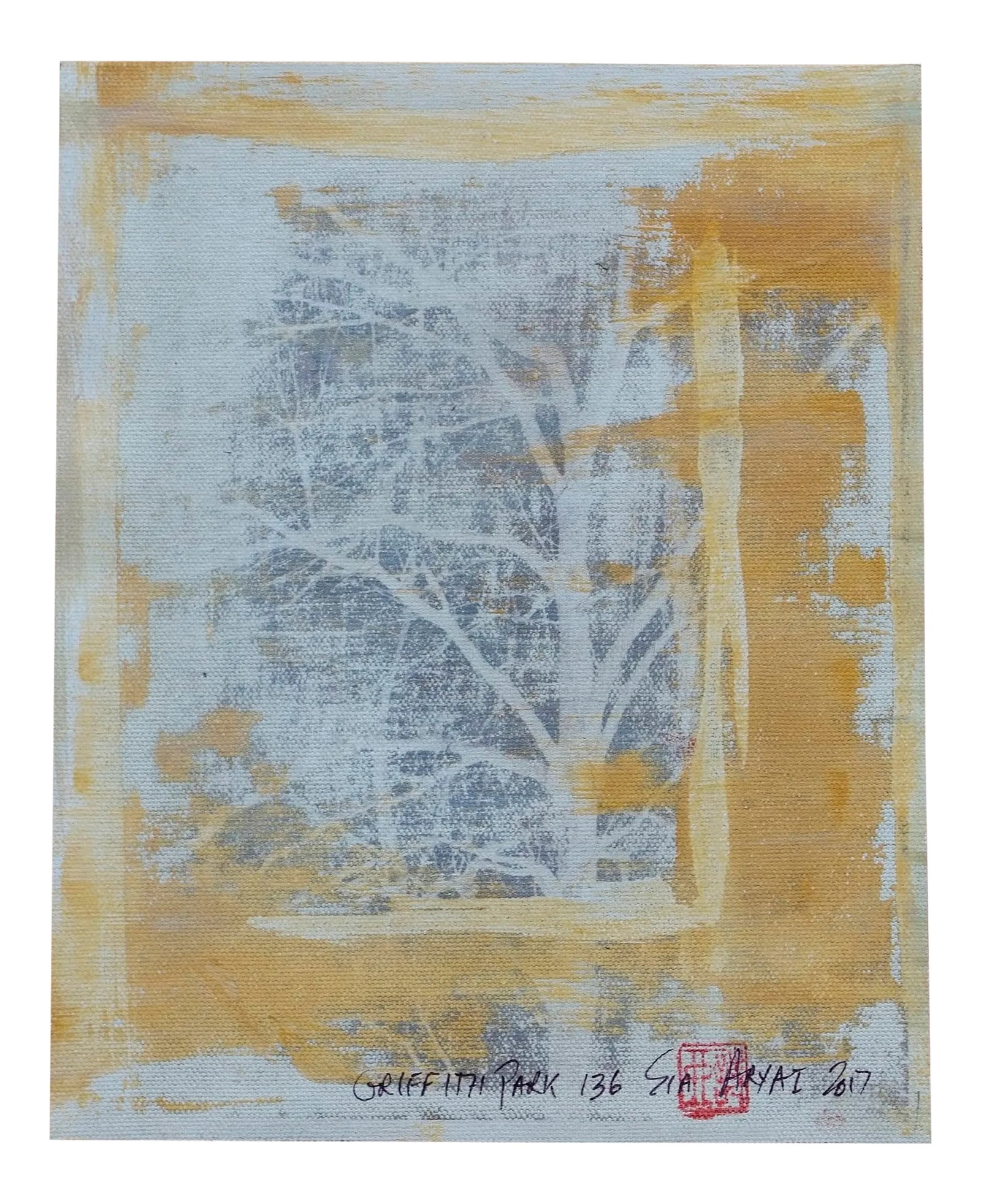Griffith Park #136 Abstract Print: The tree invites us to slip into a space of calm refreshment. The layering of the composition helps to restore serenity and to allow the emotion of nature to bloom. Rusted metals, textured papers and