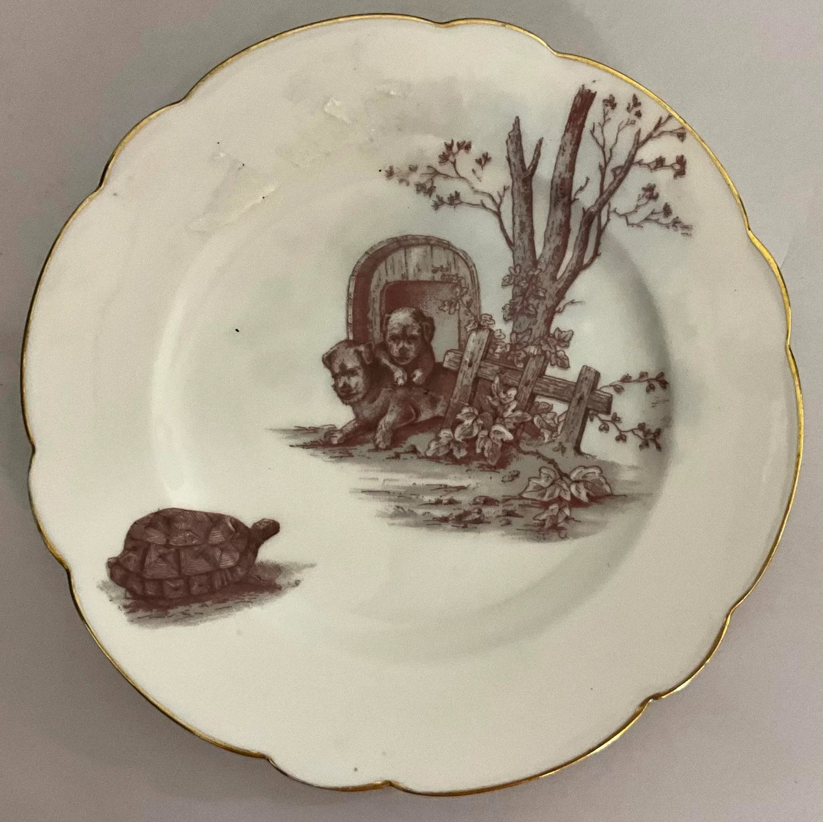 19th-Century Set of 8 French Limoges Dessert Plates - Rabbits, Birds, Puppies - 5