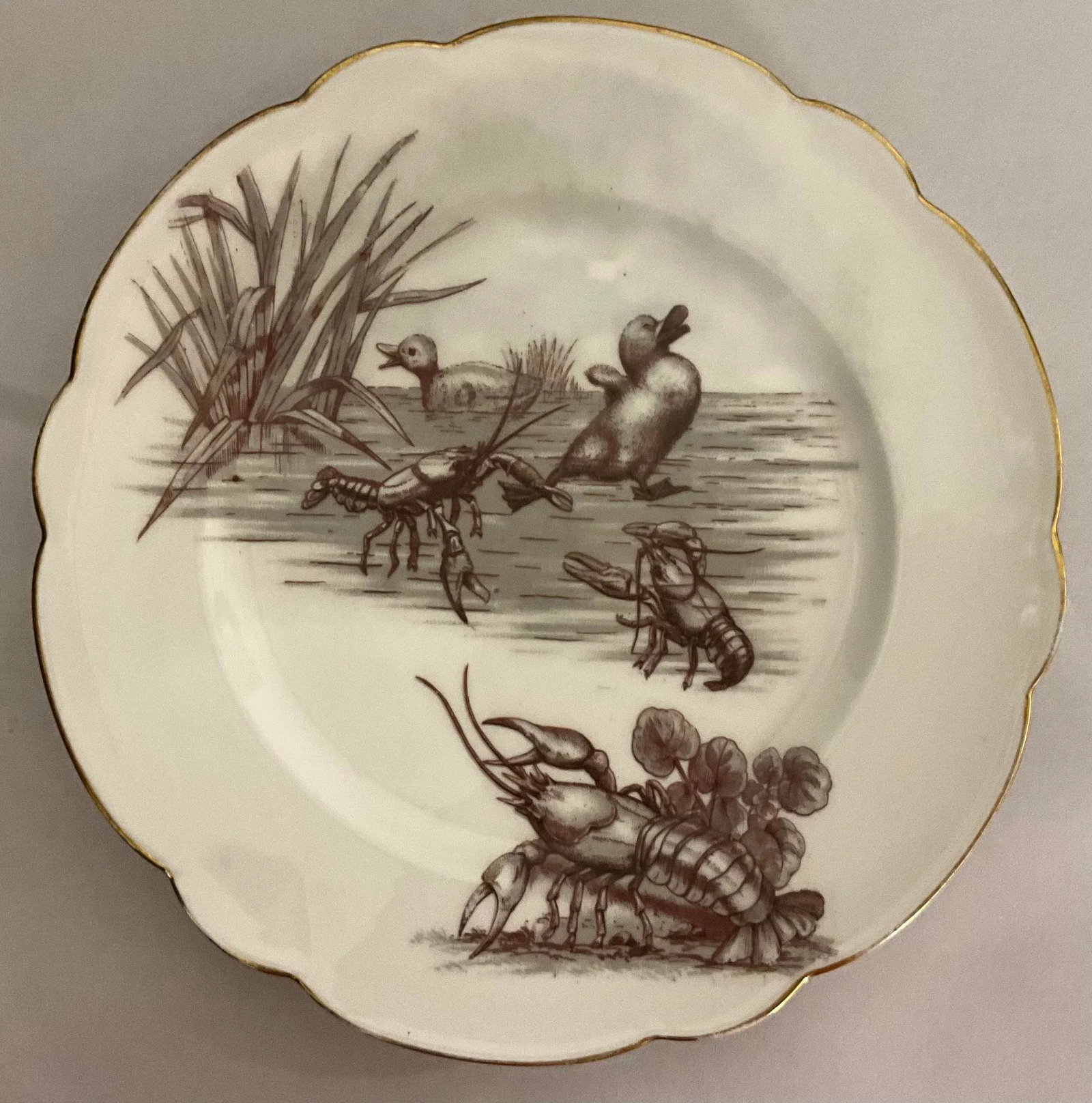 19th-Century Set of 8 French Limoges Dessert Plates - Rabbits, Birds, Puppies - 7