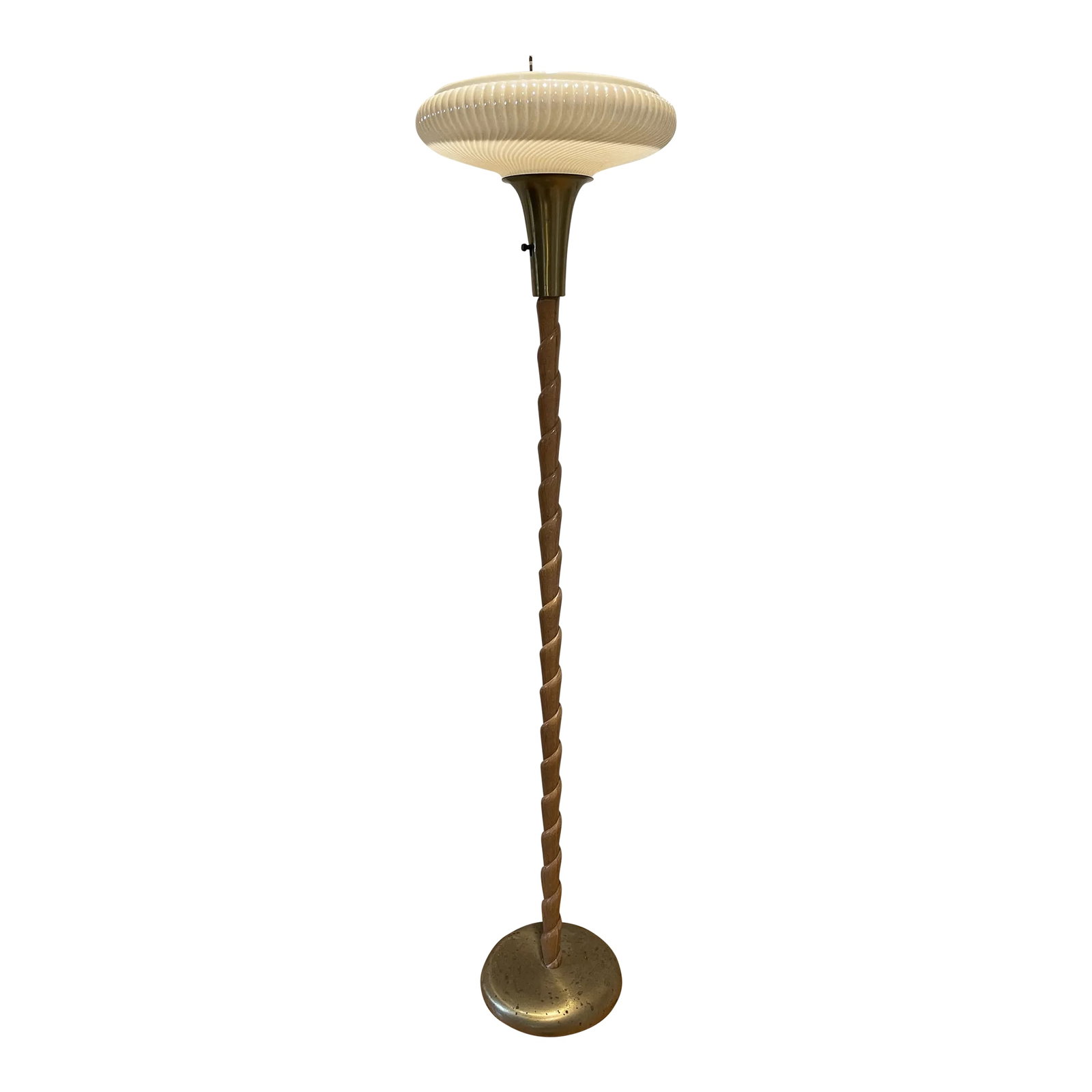 1930s Russel Wright Twisted Cerused Oak Brass Torchiere Floor Lamp (1 of 10)