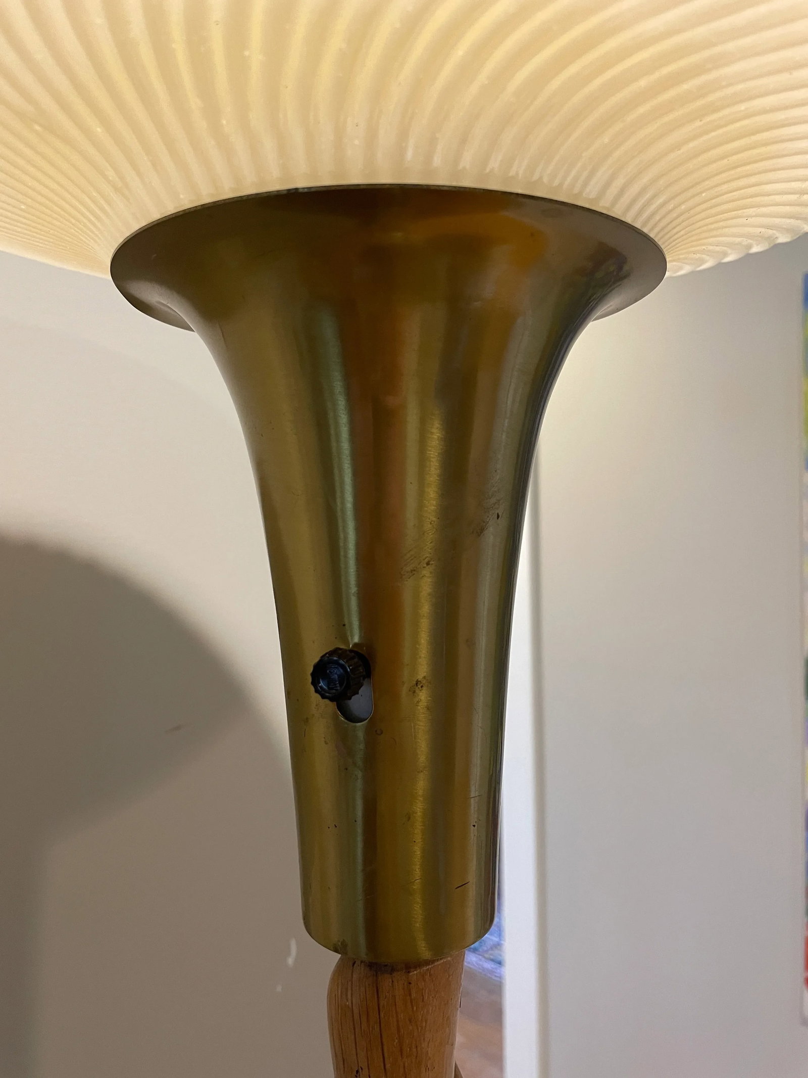 1930s Russel Wright Twisted Cerused Oak Brass Torchiere Floor Lamp - 6