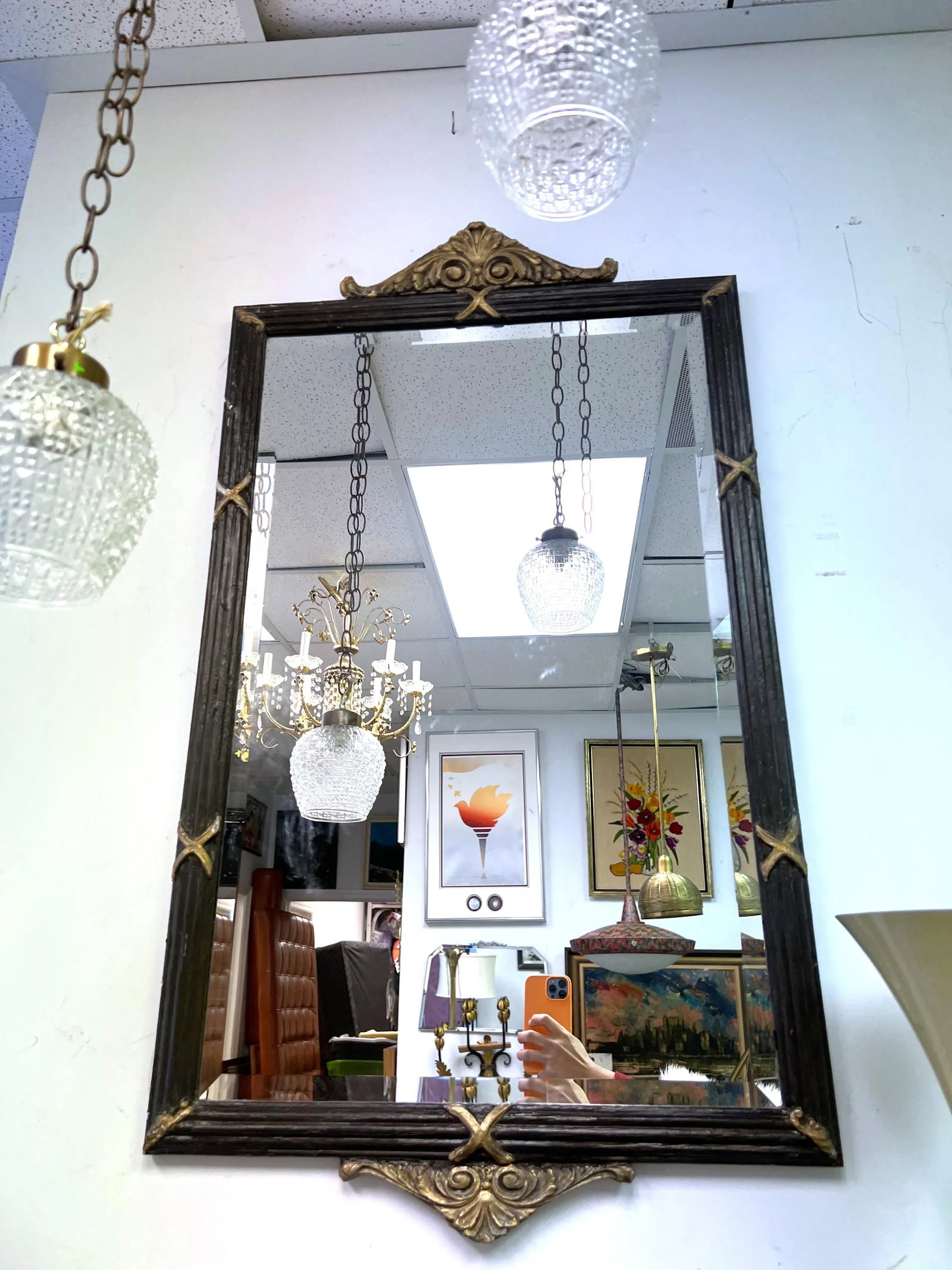 Antique Italian Black and Gilt Beveled Mirror - 10