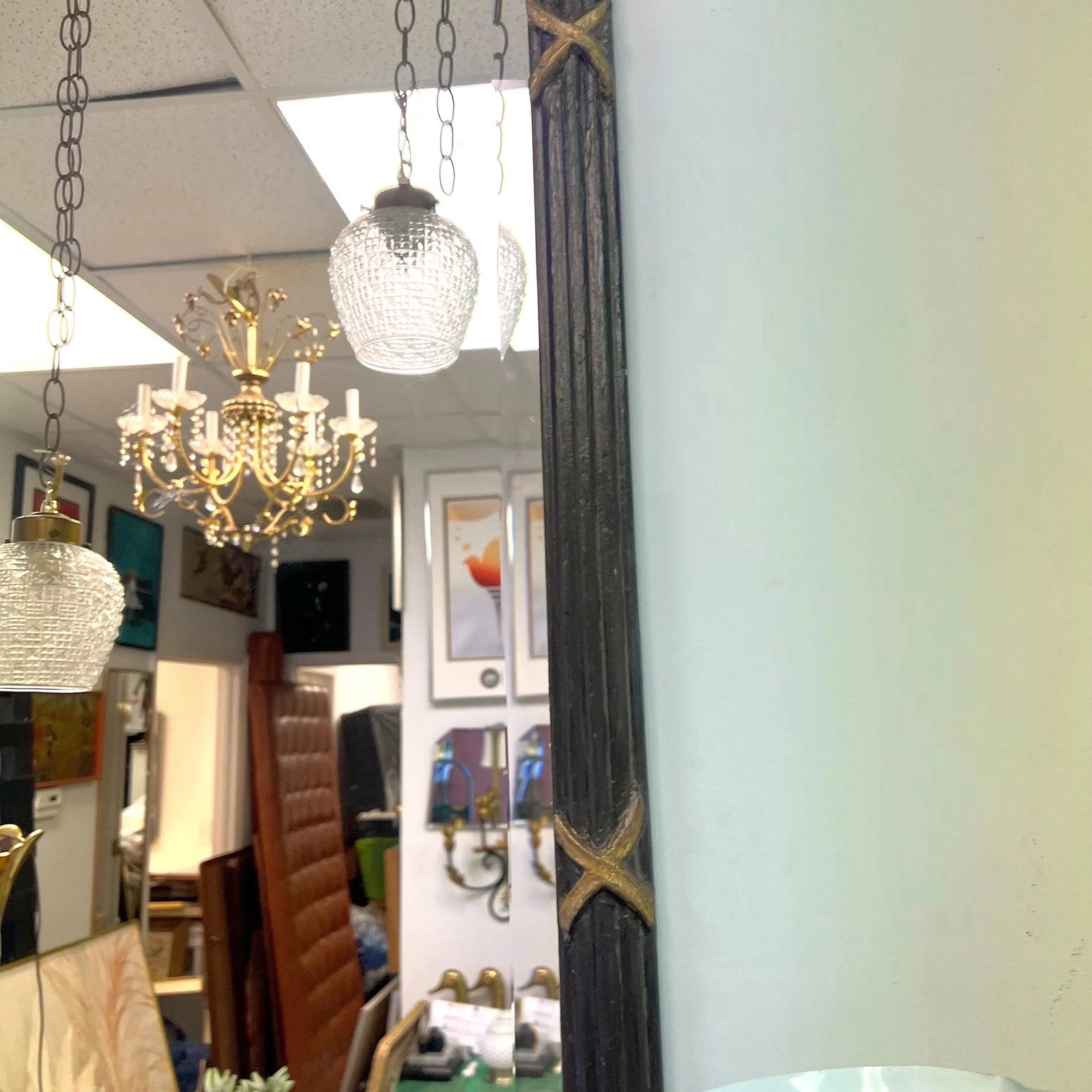 Antique Italian Black and Gilt Beveled Mirror - 5