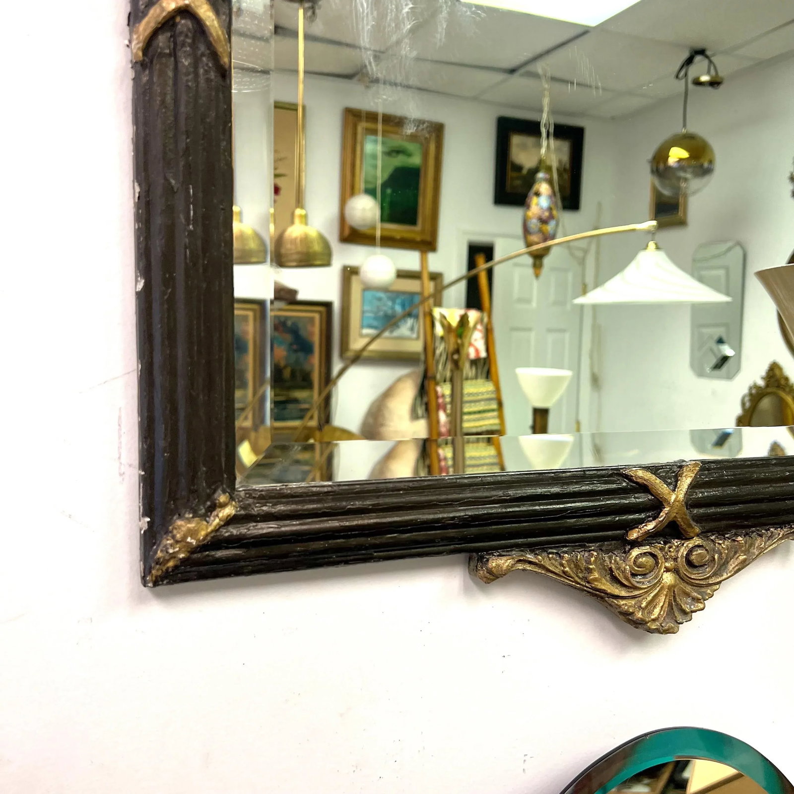Antique Italian Black and Gilt Beveled Mirror - 6