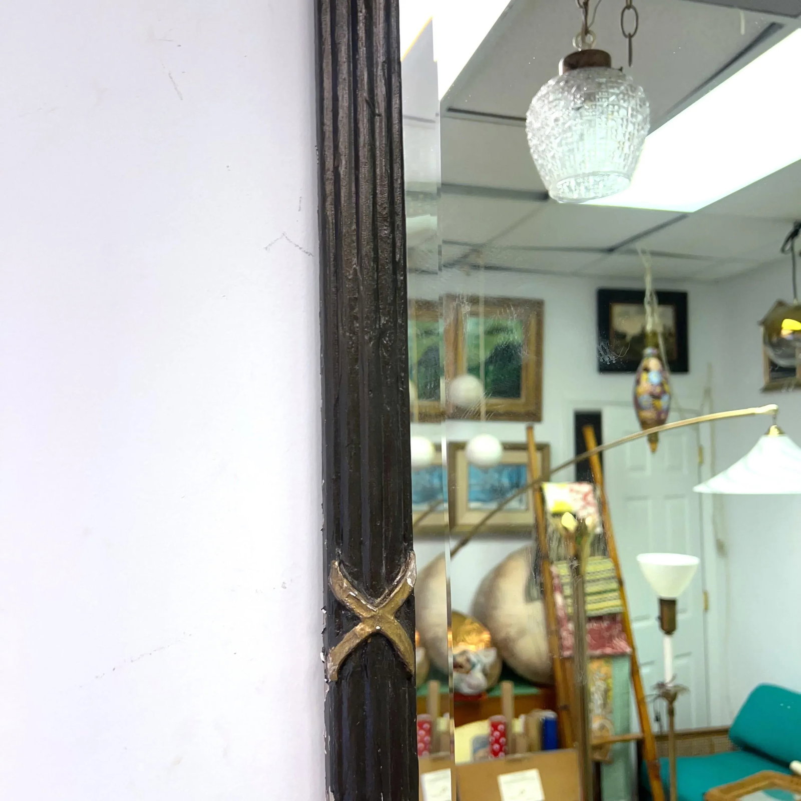 Antique Italian Black and Gilt Beveled Mirror - 7