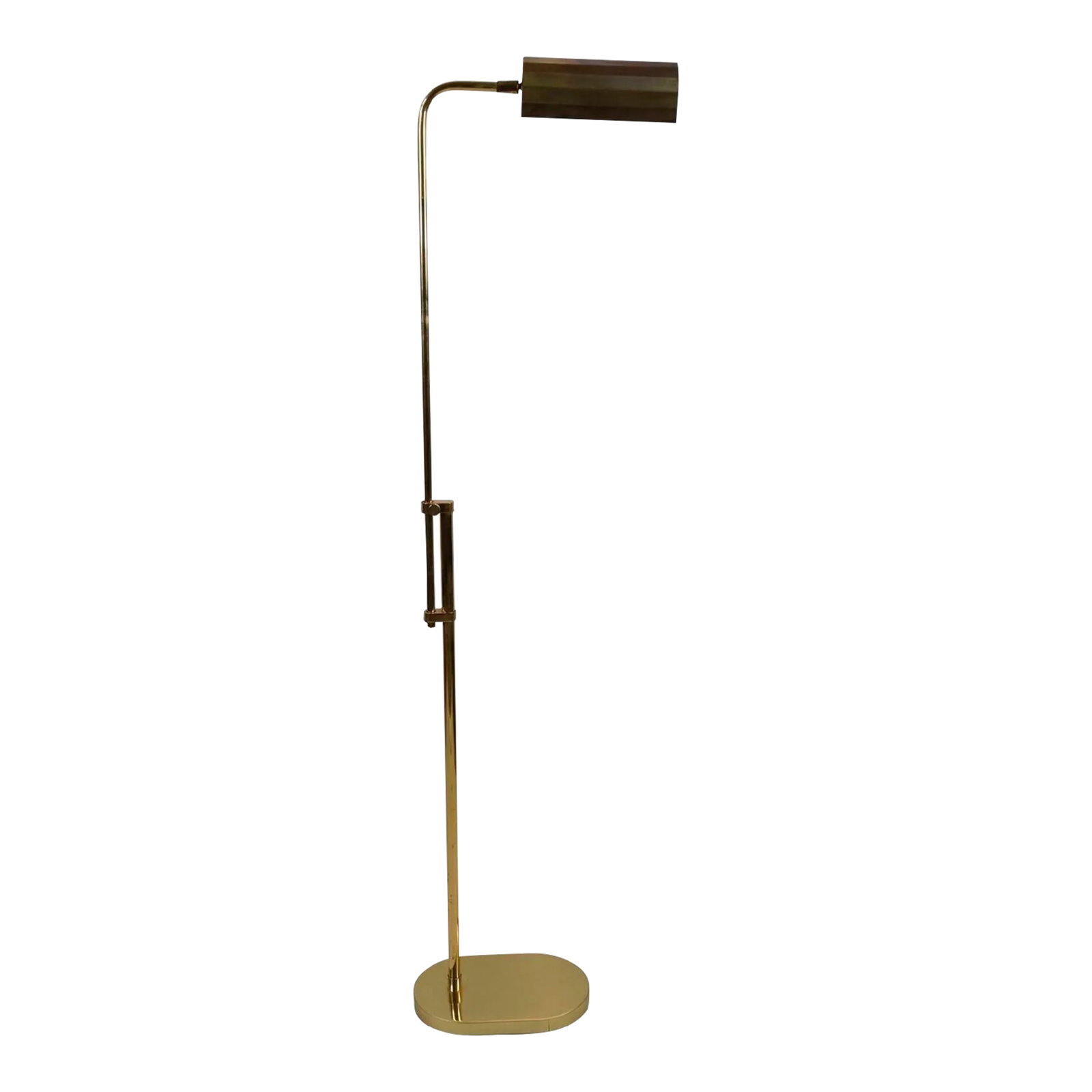 Vintage 70s Mid Century Modern Adjustable Pharmacy Reading Floor Lamp Light: Vintage 70s Mid Century Modern Adjustable Pharmacy Reading Floor Lamp Light Patina on the metal. Inside white paint is chipping off. Has blemishes, scratches, and stains on head, neck, and base.
