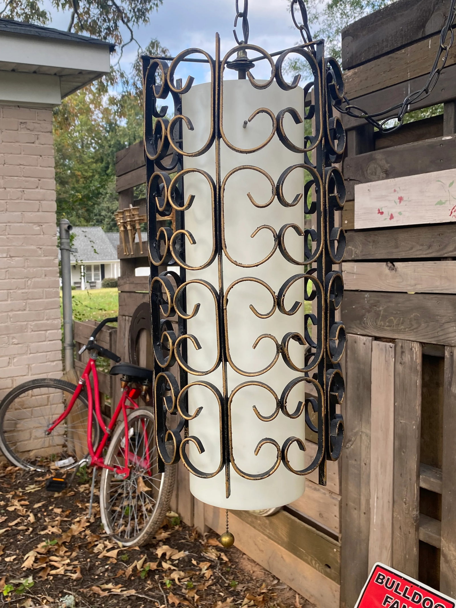 Mid-Century Wrought Iron Hanging Swag Light. - 6