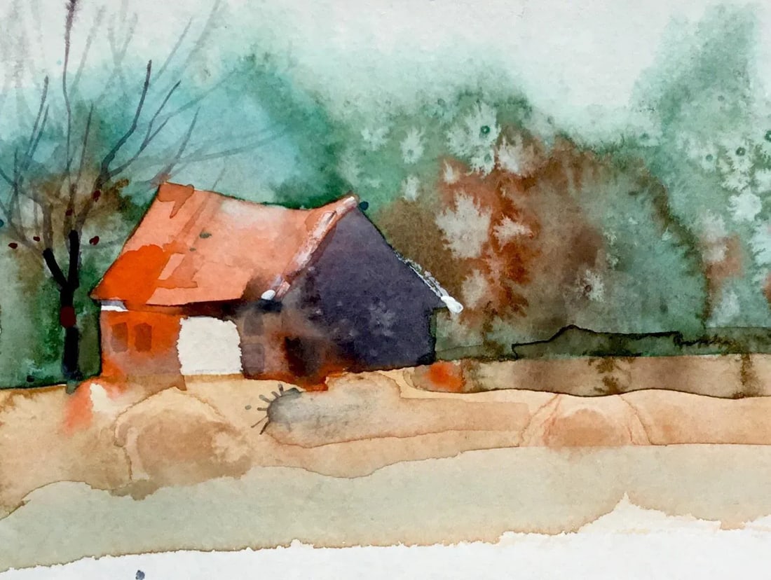 Original La Center Autumn Landscape Watercolor Painting - 2