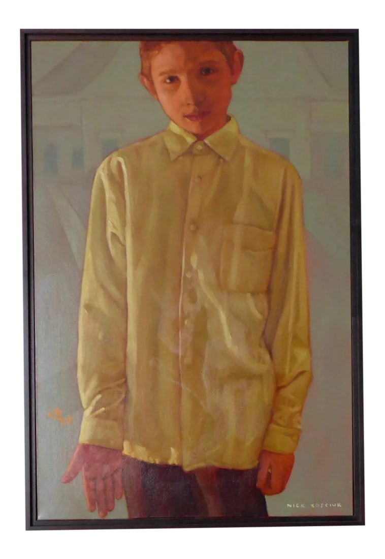 Nick Kosciuk "Boy" Oil Painting: This is one of California painter Nick Kosciuk's most beautiful and expressive oil paintings of orphaned children in Belarus. What inspires Kosciuk the most are these children. ("He takes with him a