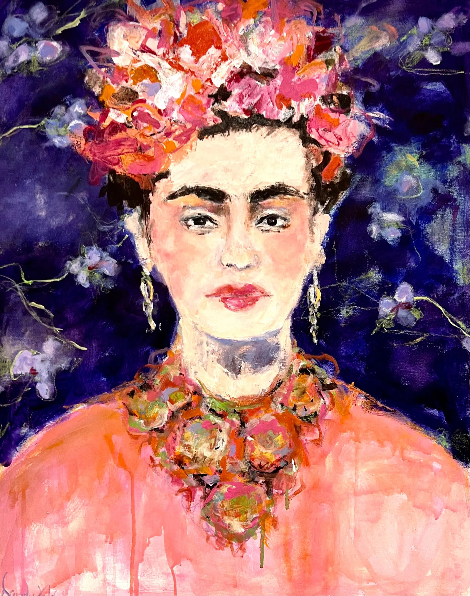 Frida Kahlo Contemporary Original Expressionist Portrait Painting by Sandy Welch - 3