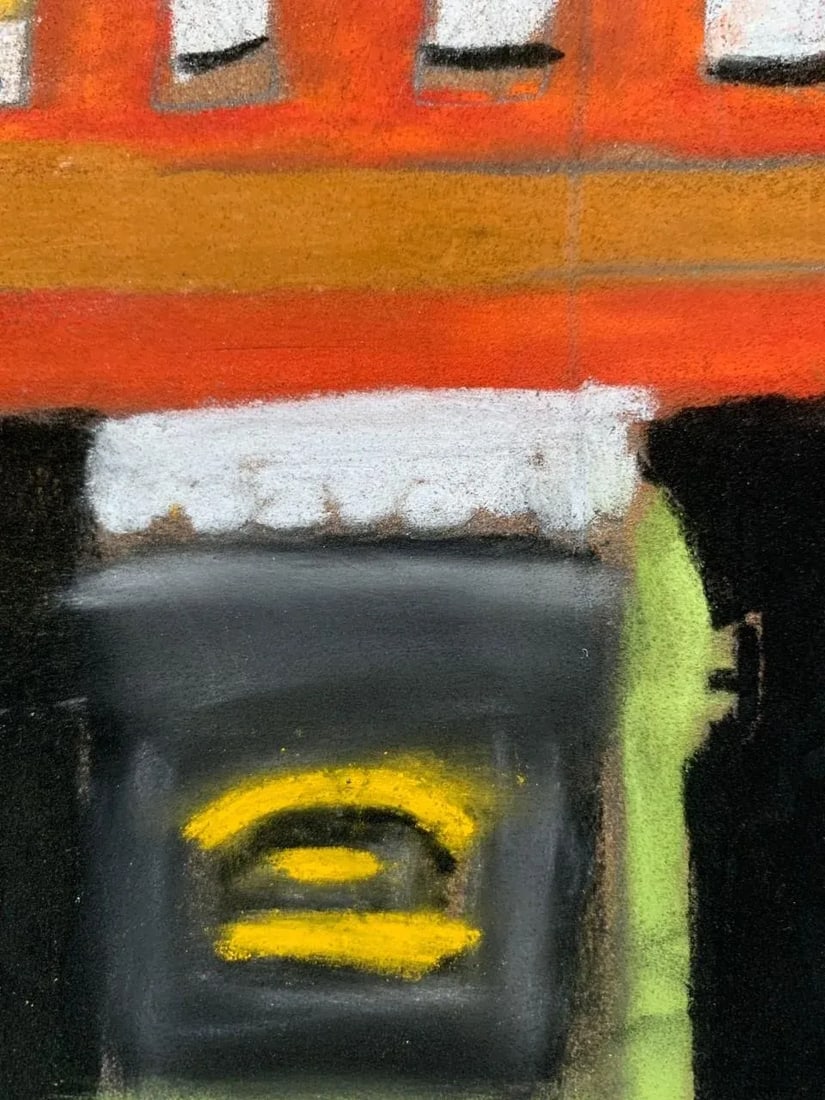 Vintage Abstract City Scene Pastel Drawing - 3