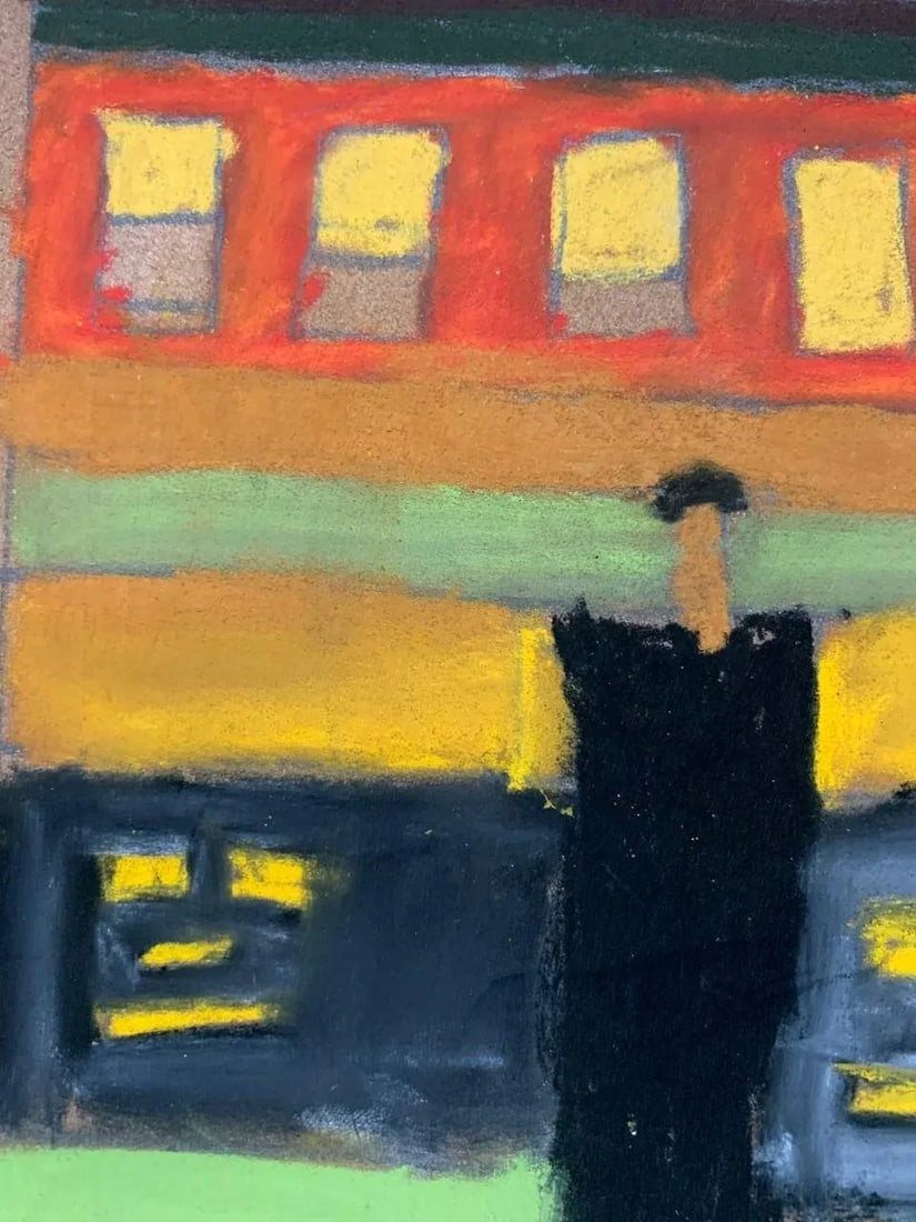Vintage Abstract City Scene Pastel Drawing - 4