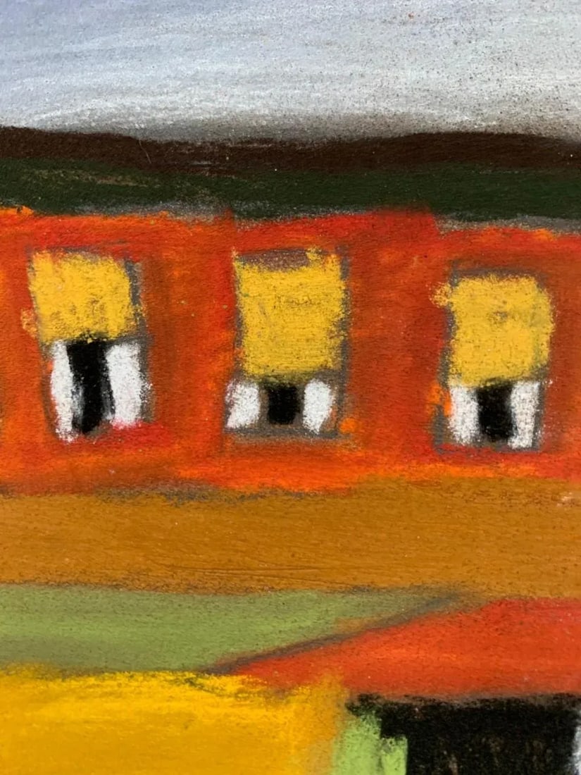 Vintage Abstract City Scene Pastel Drawing - 5