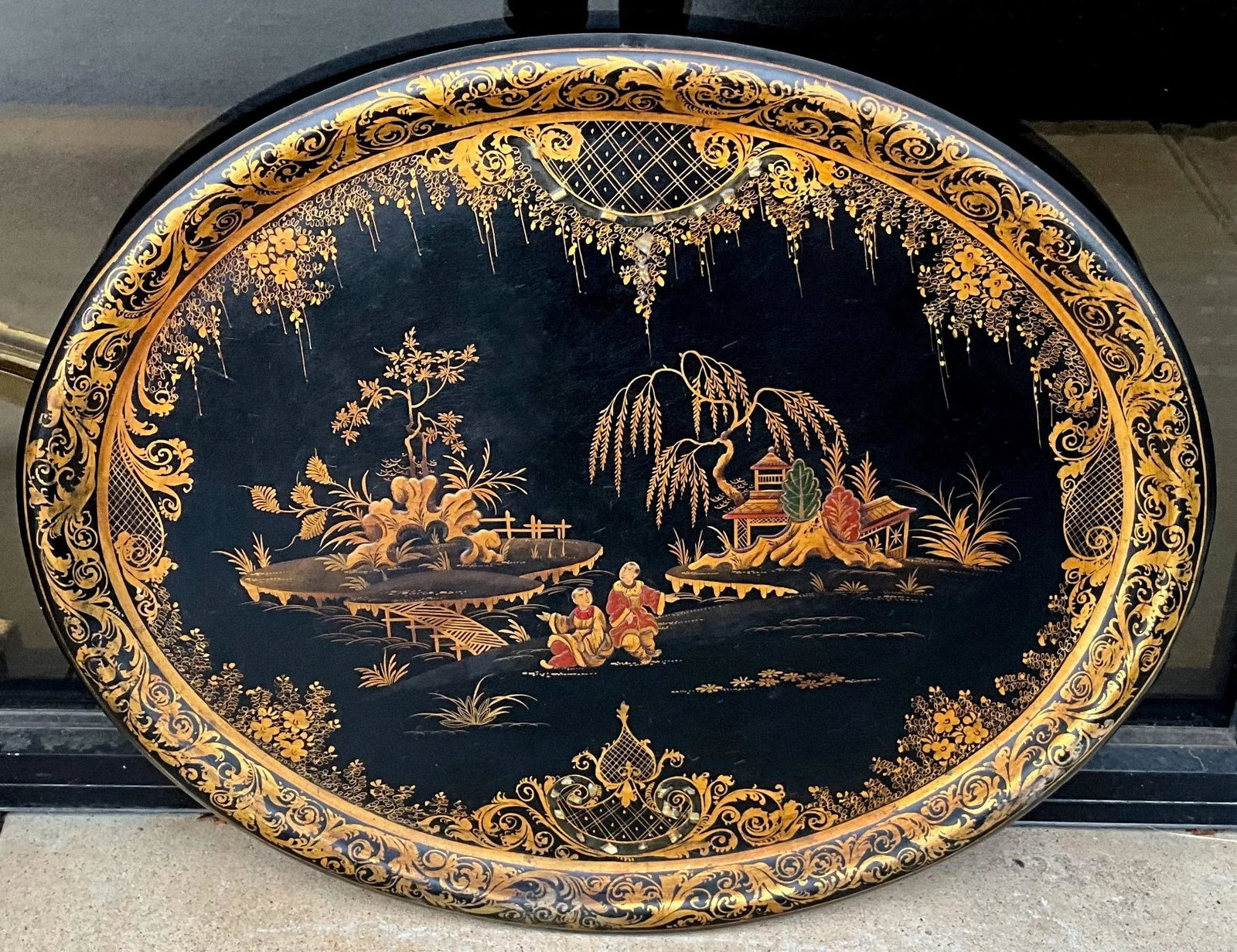 19th Century English Regency Papier-Msqrtcchsqrt(C) Chinoiserie Japanned Tray - 8