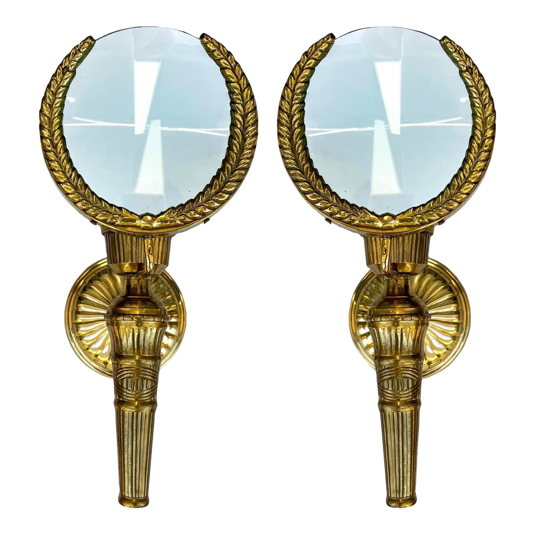 Mid-Century Neo- Classical Style Cast Brass Magnifying Glass Sconces - Pair (1 of 8)